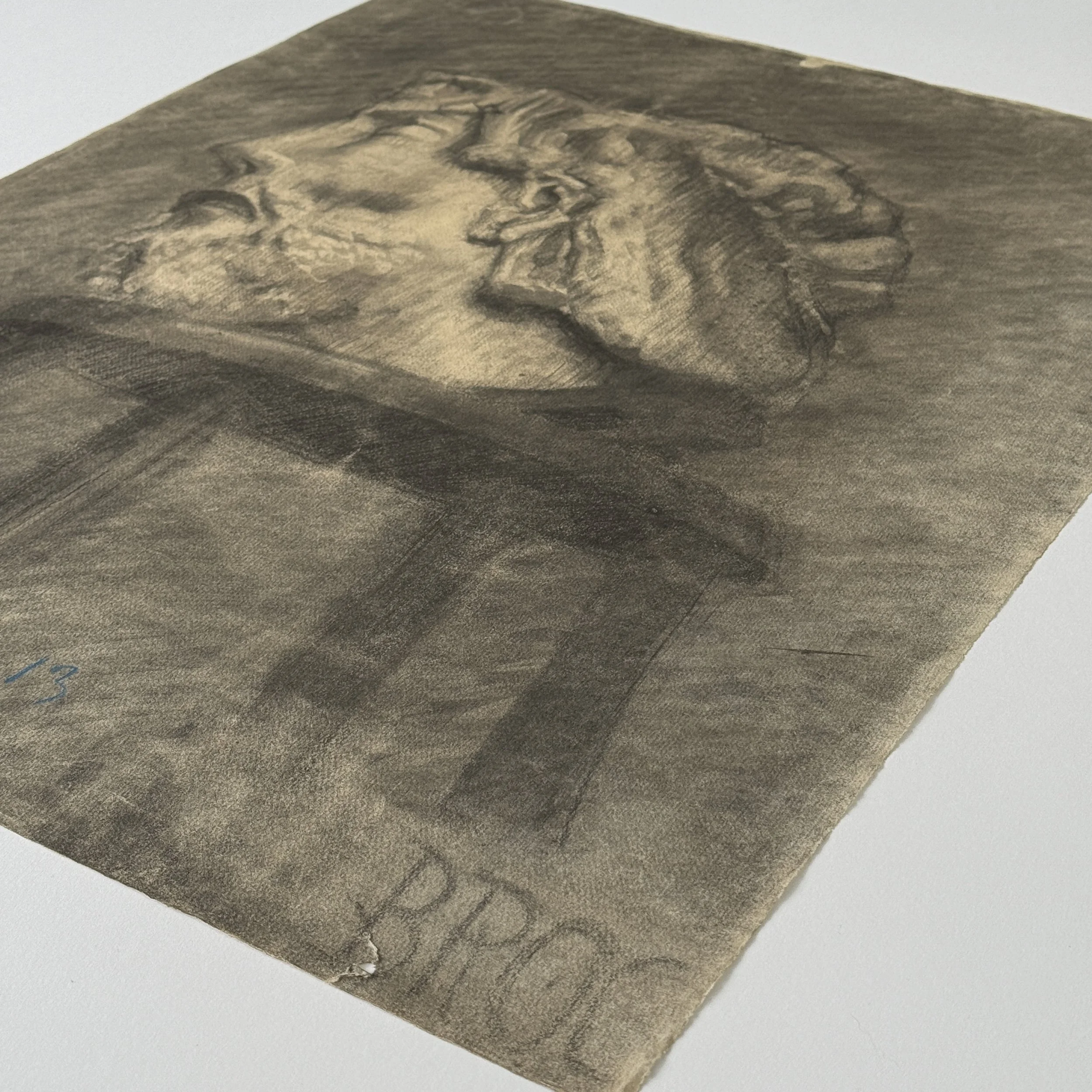 Antique French charcoal artwork with devotional theme