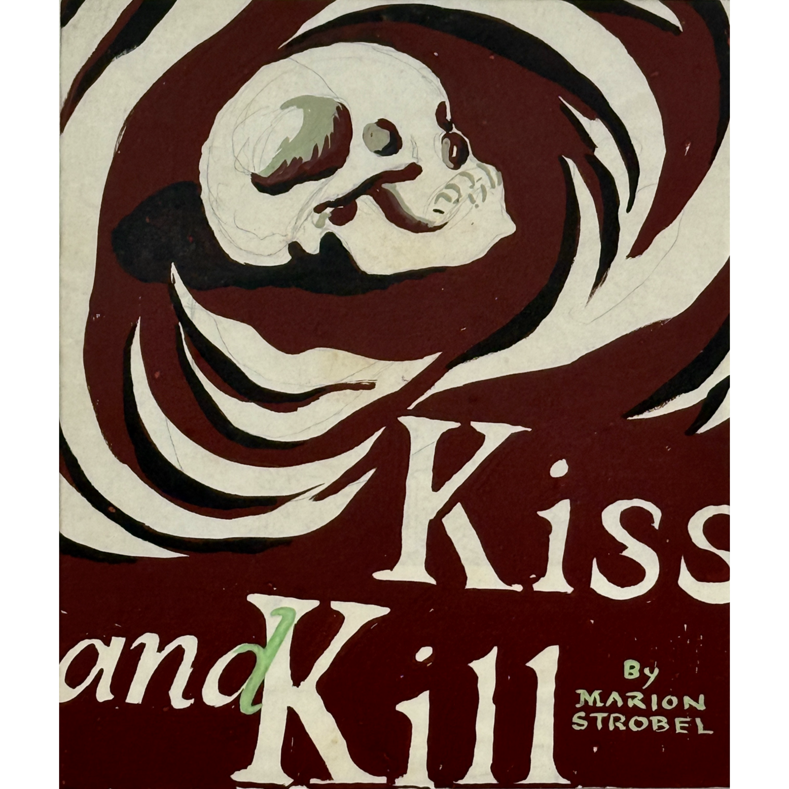 Original gouache painting for Marion Strobel's Kiss and Kill bookcover, 1935