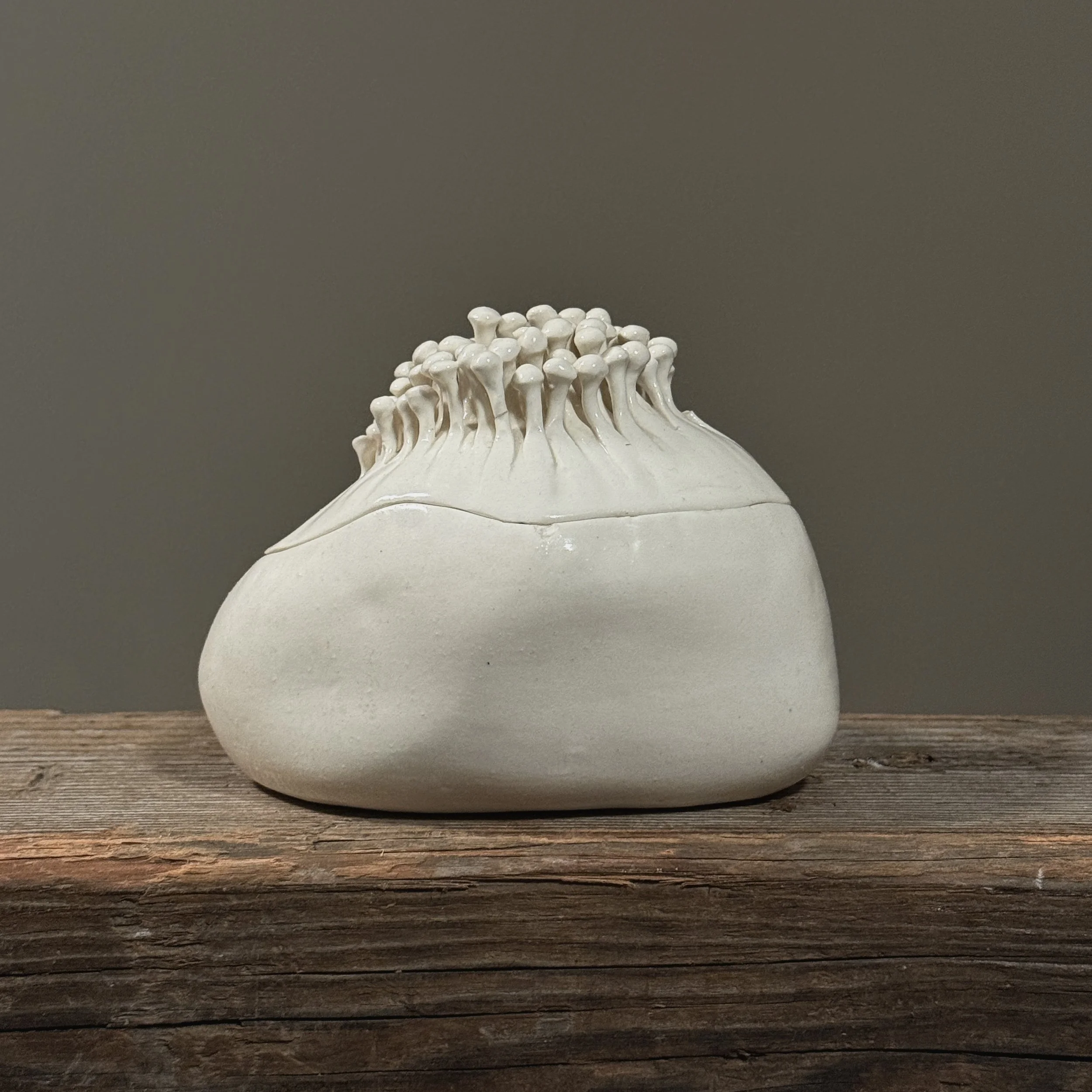 White glazed ceramic trinket box with organic sculptural form