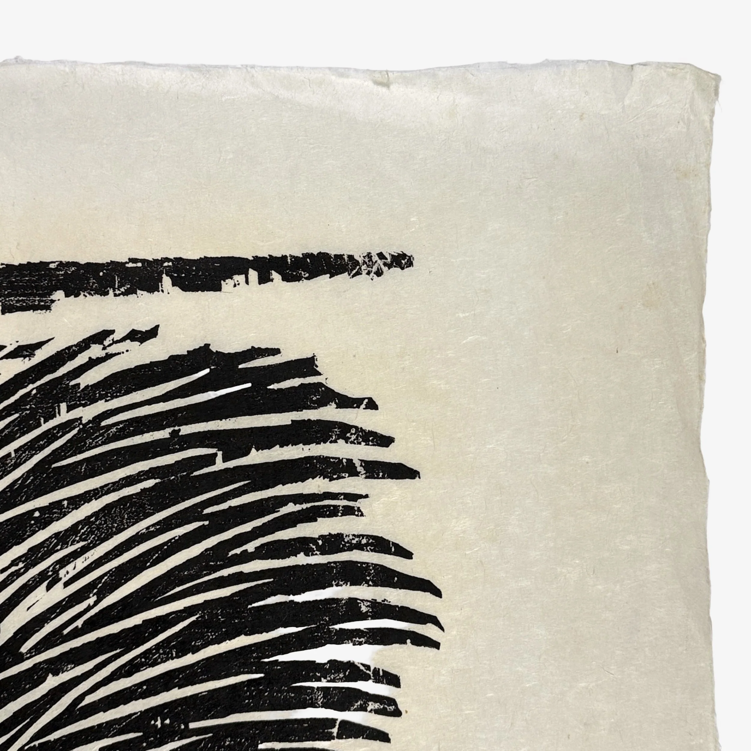 Hand-torn paper edge on Richard Hood woodcut