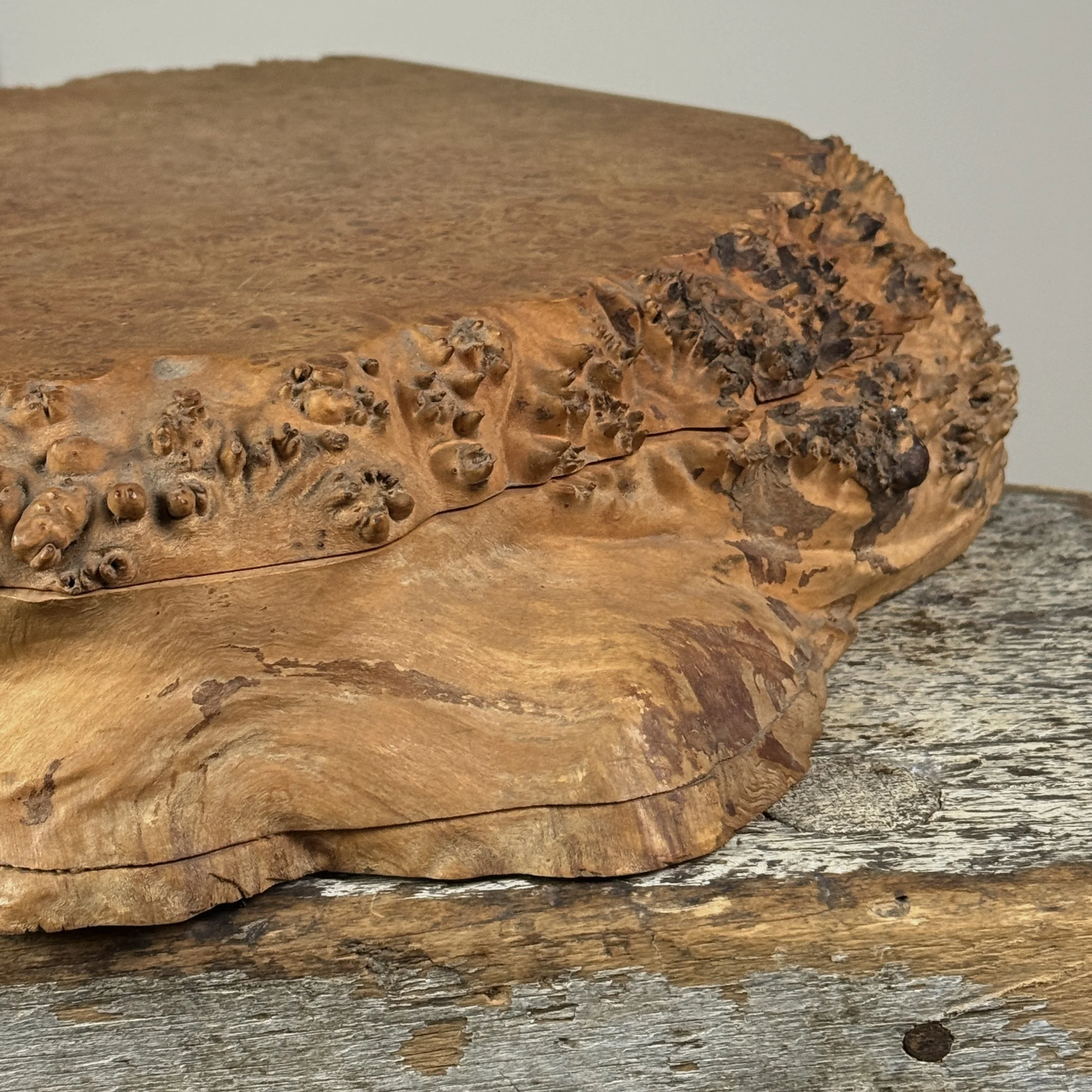 Burl pin detail, live edge side of Michael Elkan box