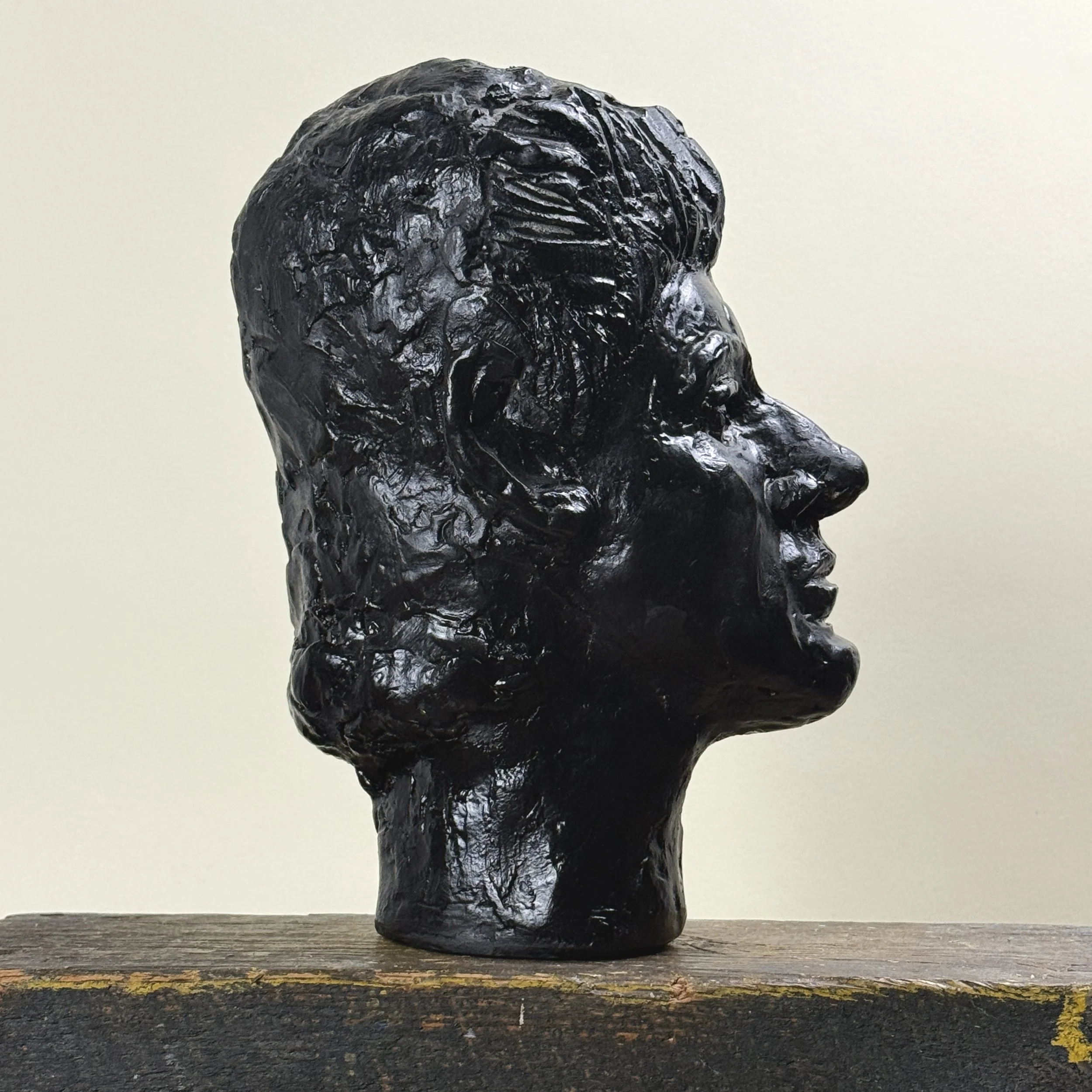 Vintage expressionist painted plaster portrait sculpture. Black finish. 10.5 inches high.