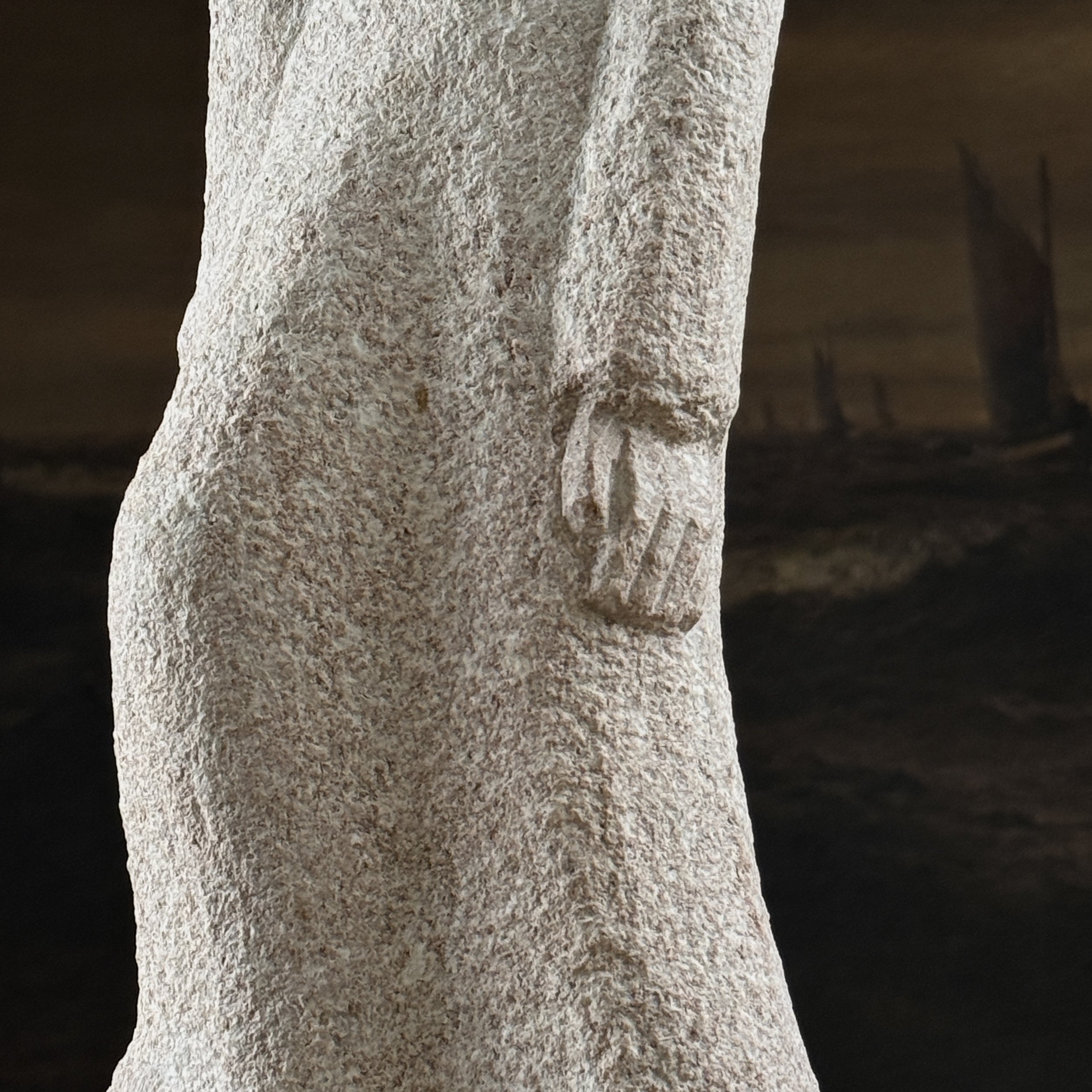 Vintage 1940s Modernist hand-carved stone masked figurative sculpture
