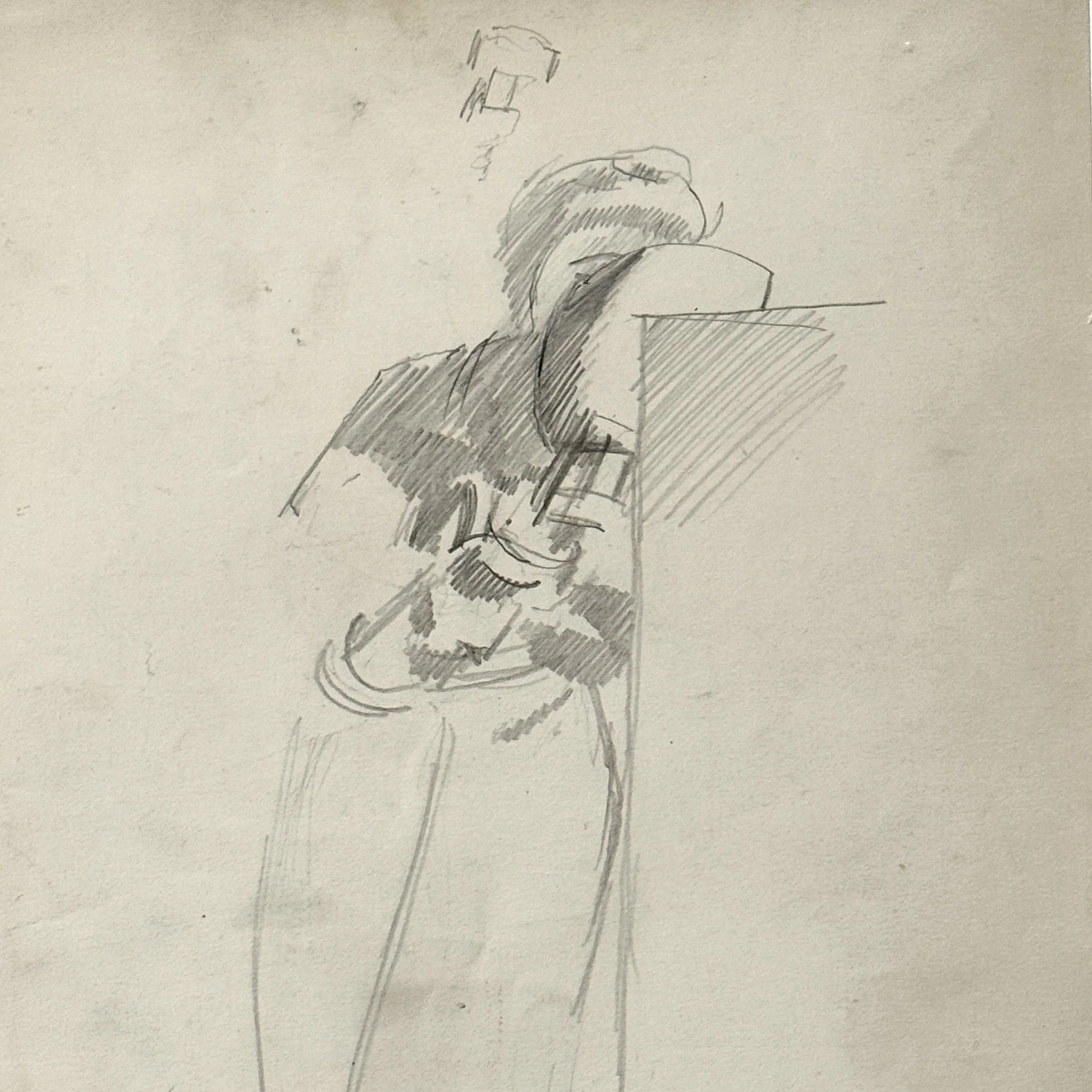 Reverse side showing Spencer’s welder study with figure in helmet