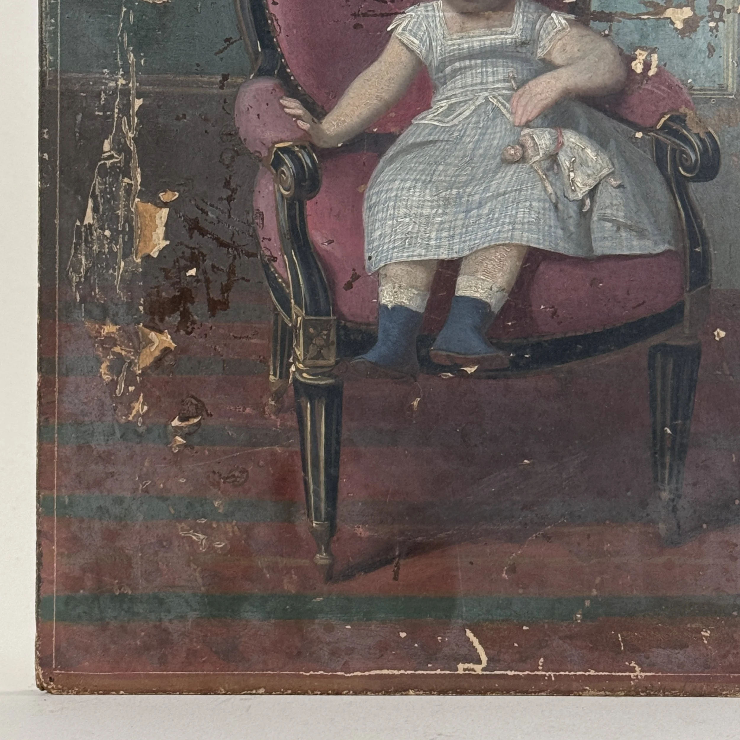 Patina detail. Surface aging throughout painting.
