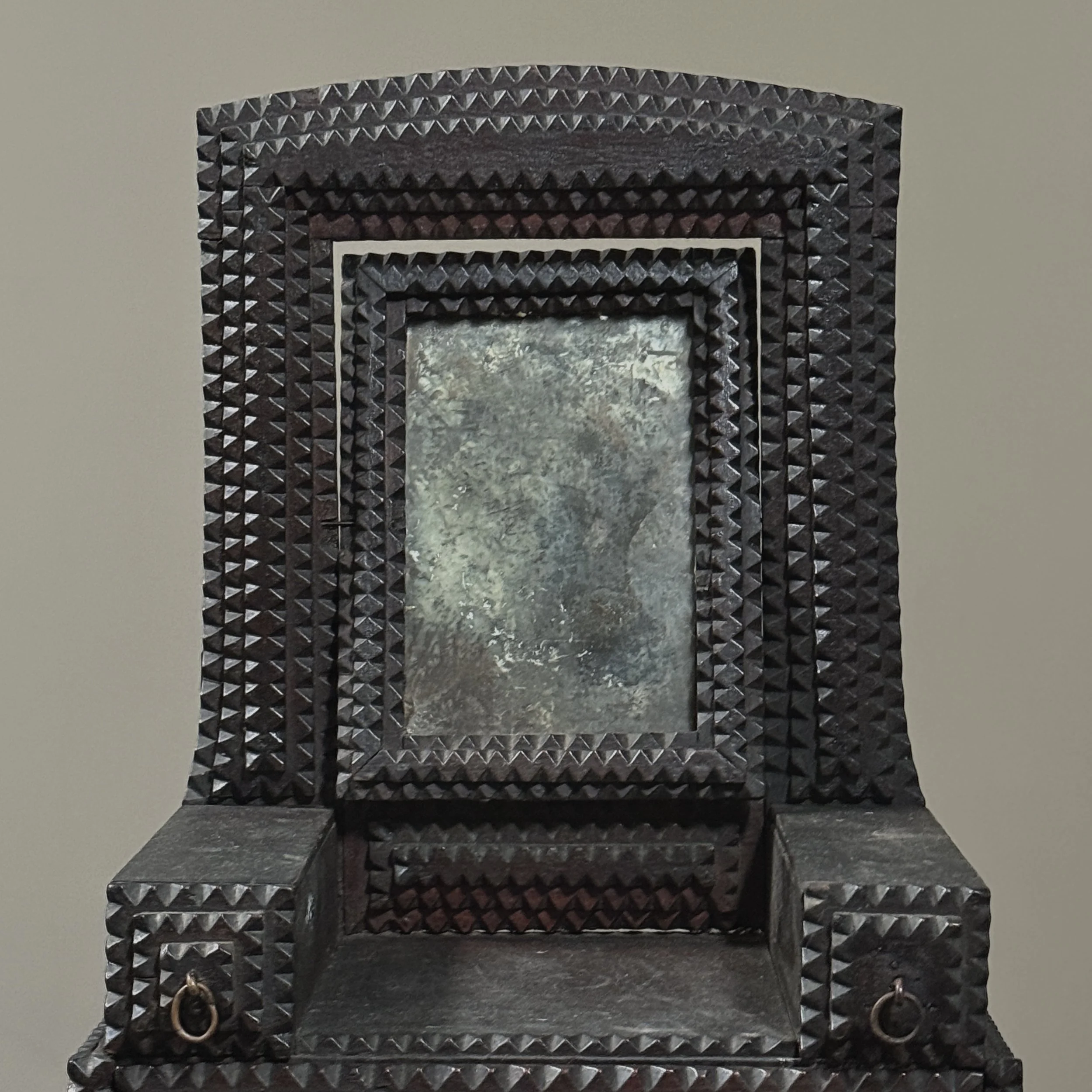 Tramp art tabletop dresser floating mirror detail