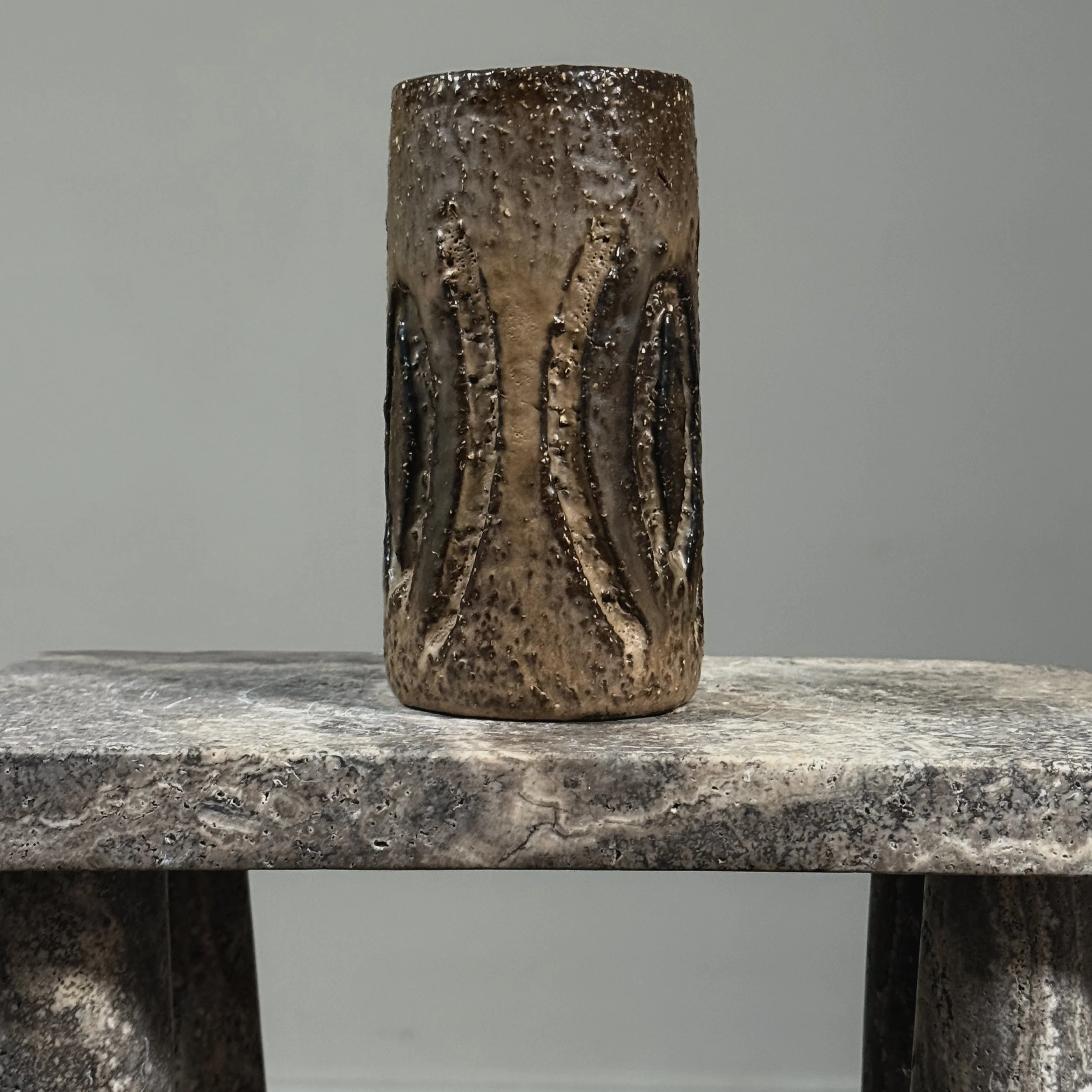 Vintage Danish Brutalist sgraffito vase by Henri Keramik, signed