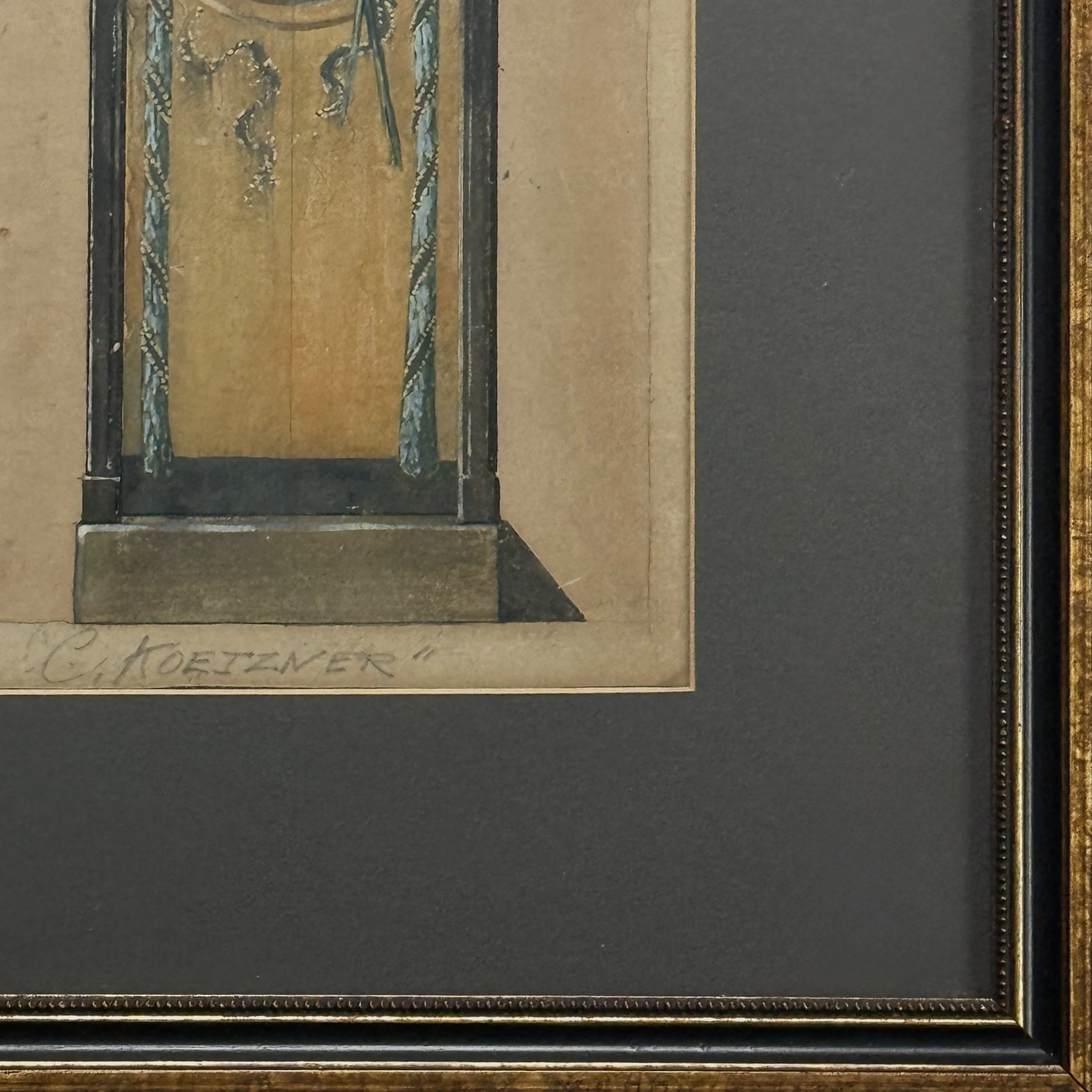 Signature detail of C. Koeizner on French Neoclassical watercolor study
