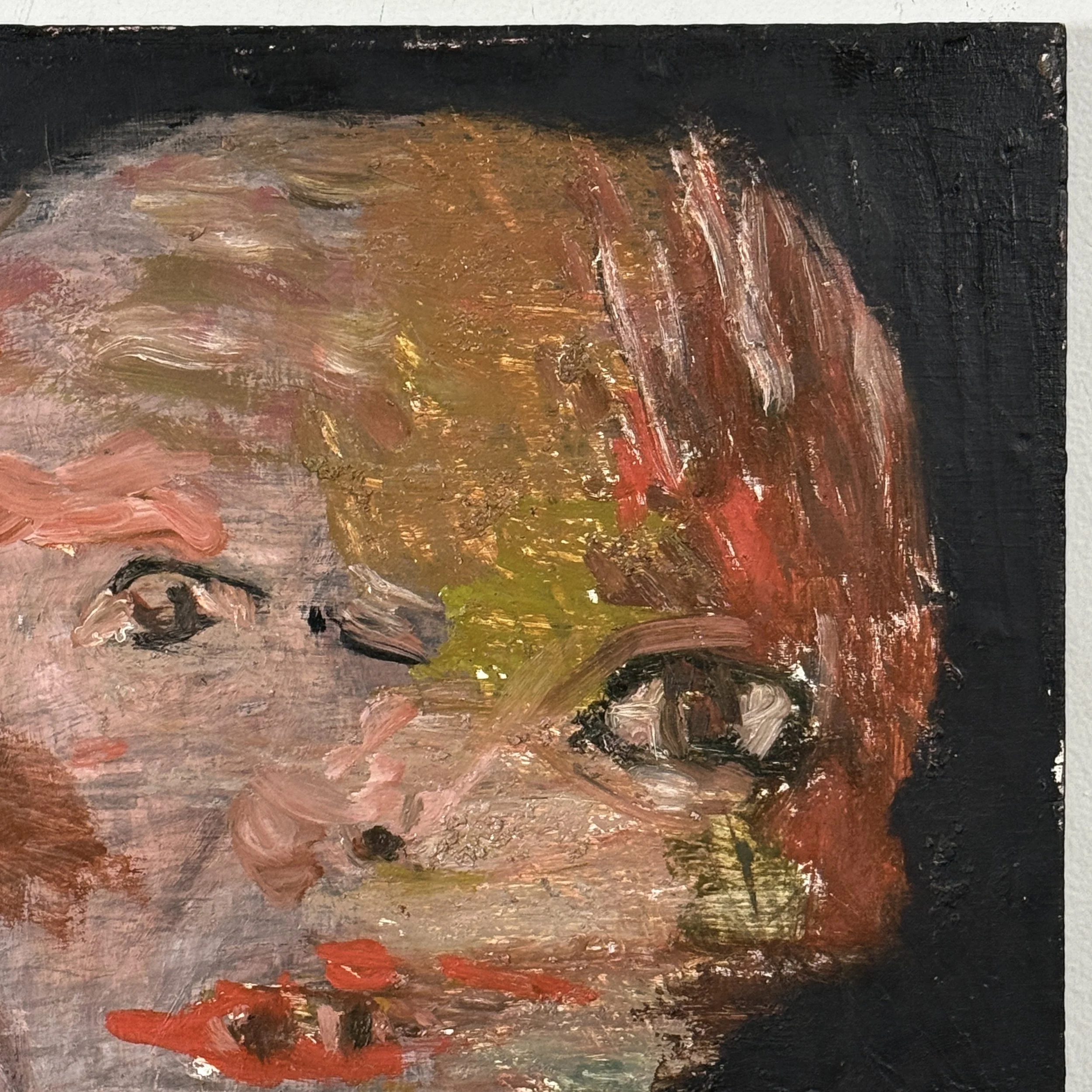 Norman Rubington abstract expressionist portrait, oil on board, heavy impasto