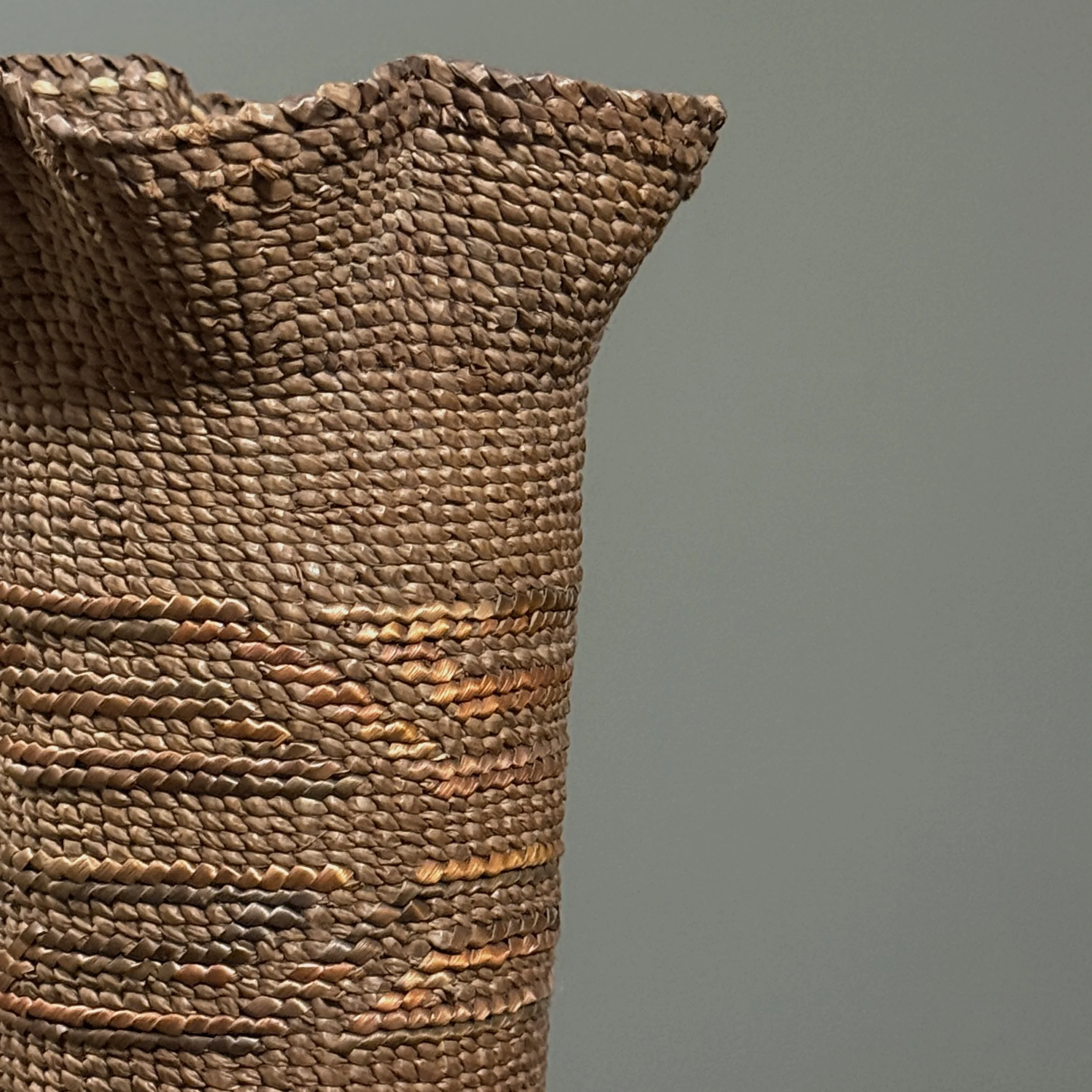 Detail of woven cedar fibers on antique Tlingit basket