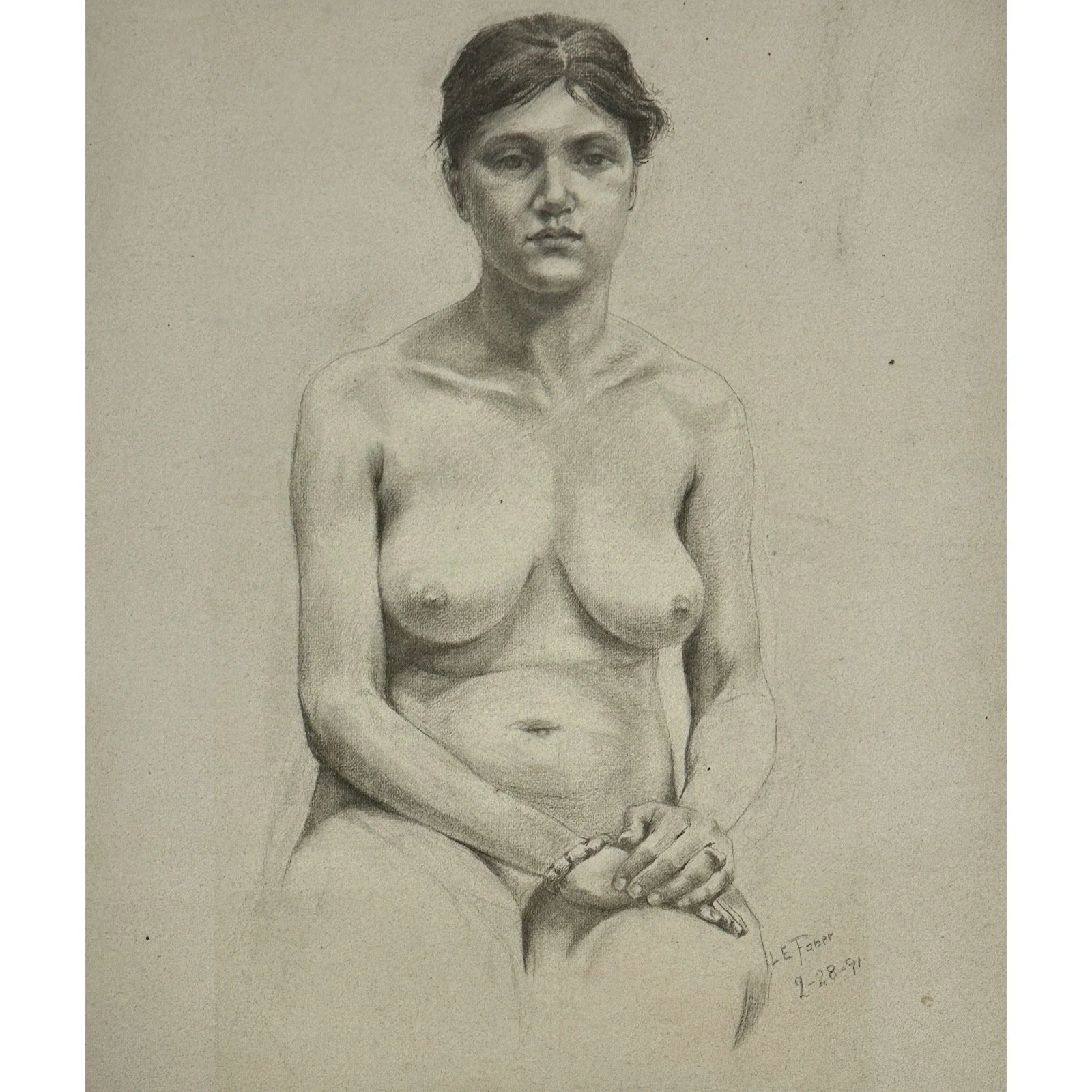 Full view of the drawing unframed, showing the deckled edges of the original toned paper sheet.