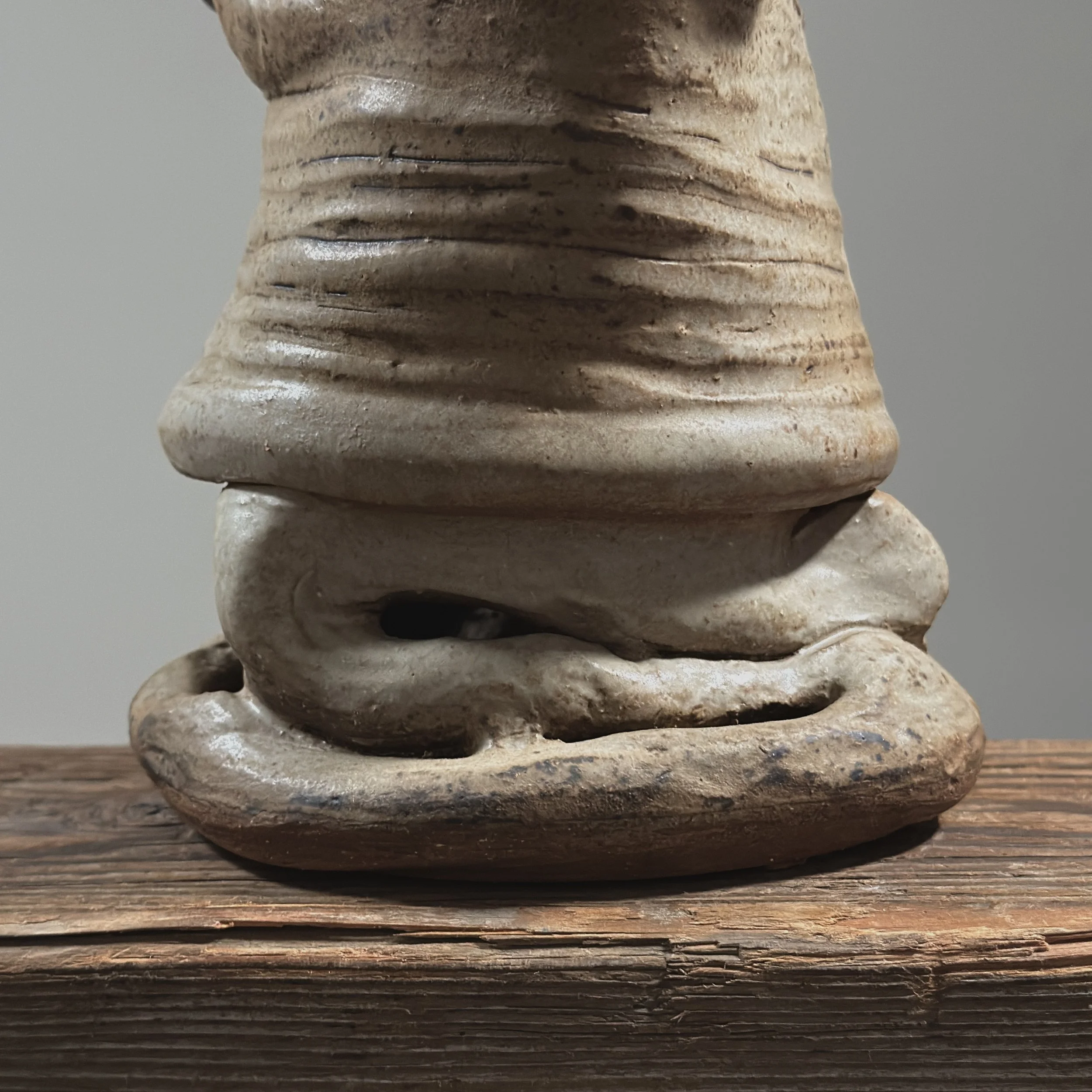 Collapsing body detail, Ohr style wood fired vase