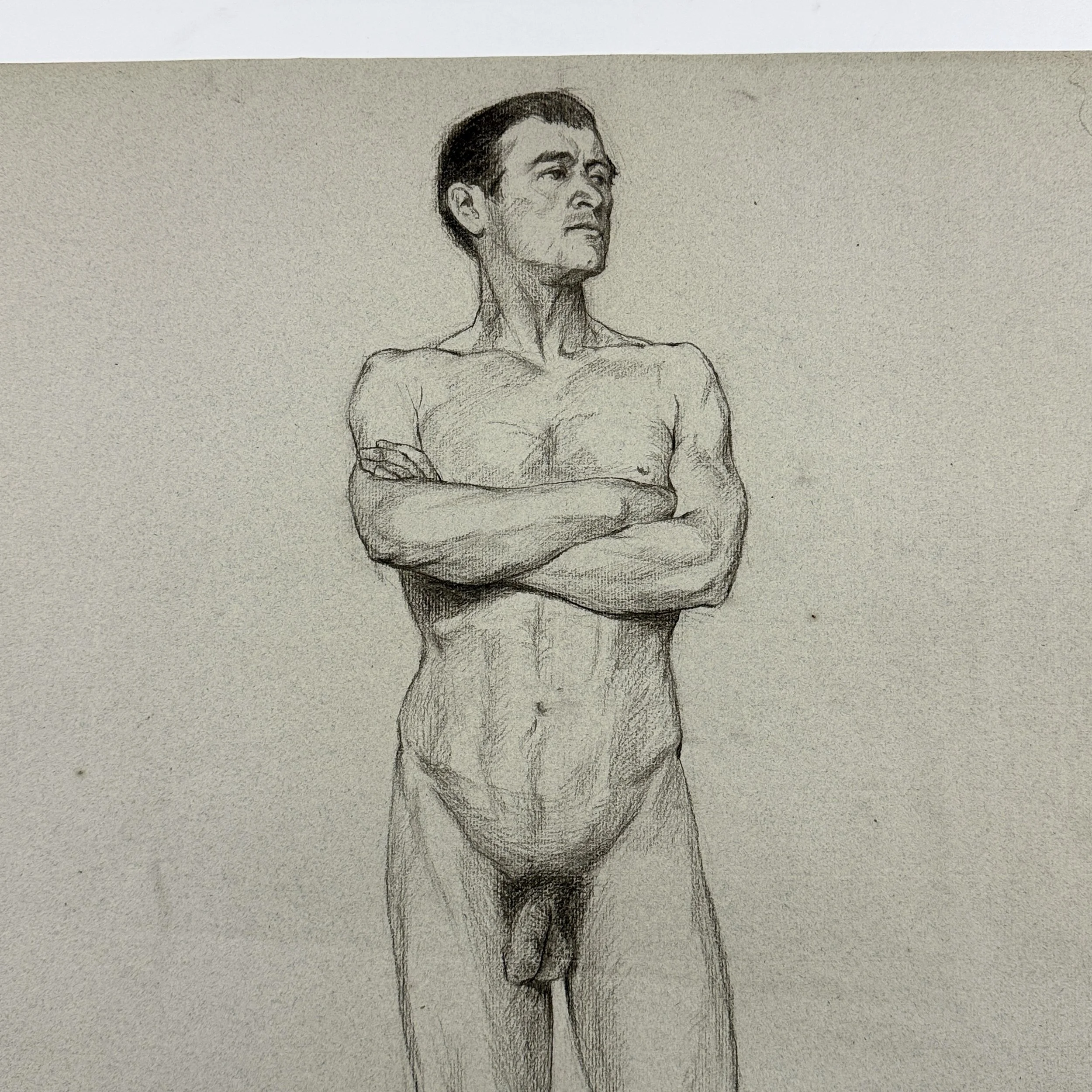 Standing male nude with folded arms by Faber