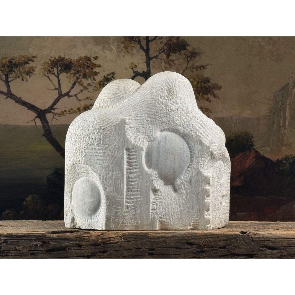 Vintage abstract modernist anthropomorphic marble sculpture, signed