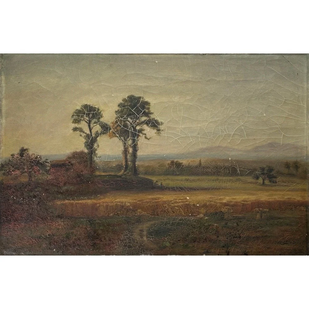 Late 19th Century Barbizon School Patinated Landscape with Two Figures