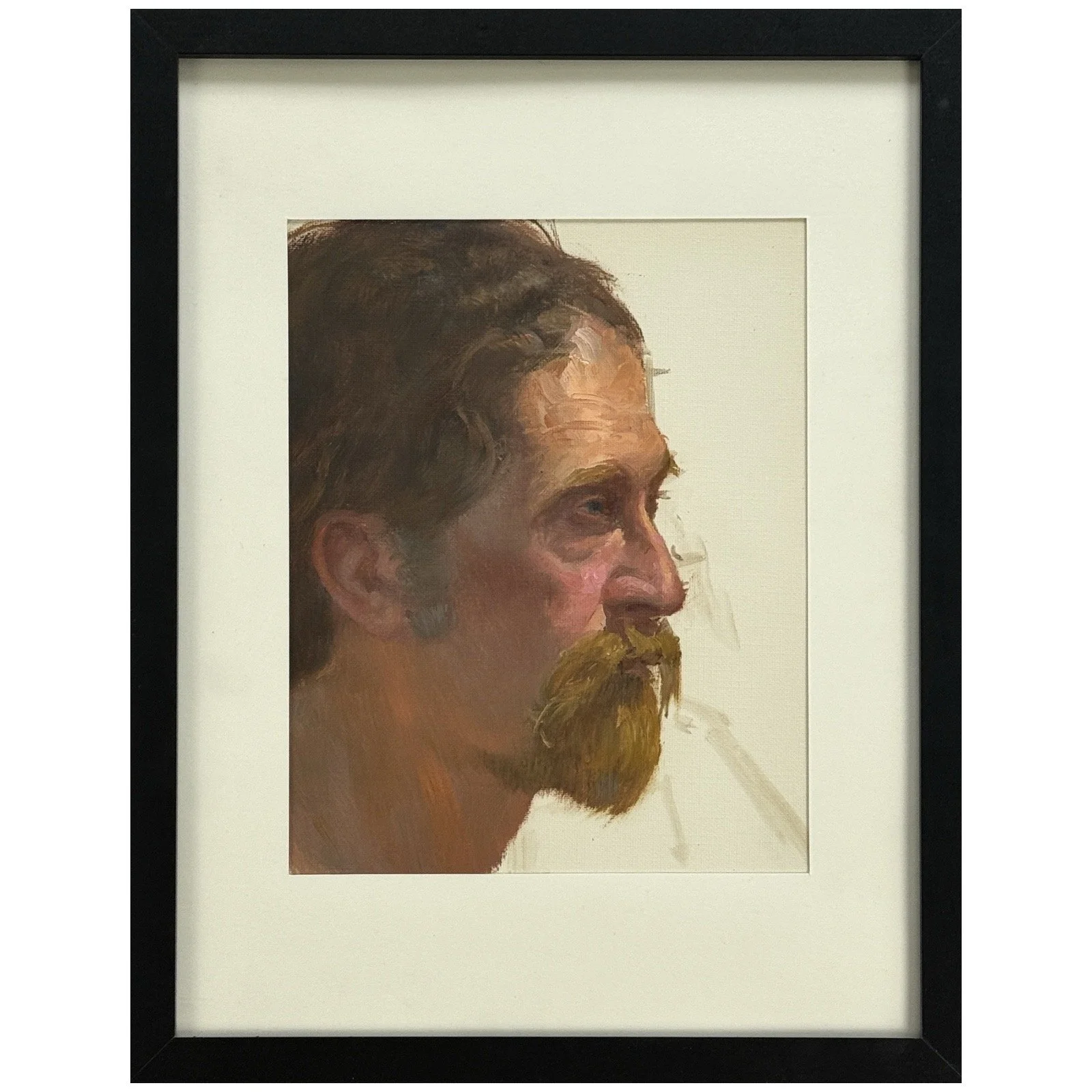 Full framed view of vintage realist portrait of bearded man, c. 1970