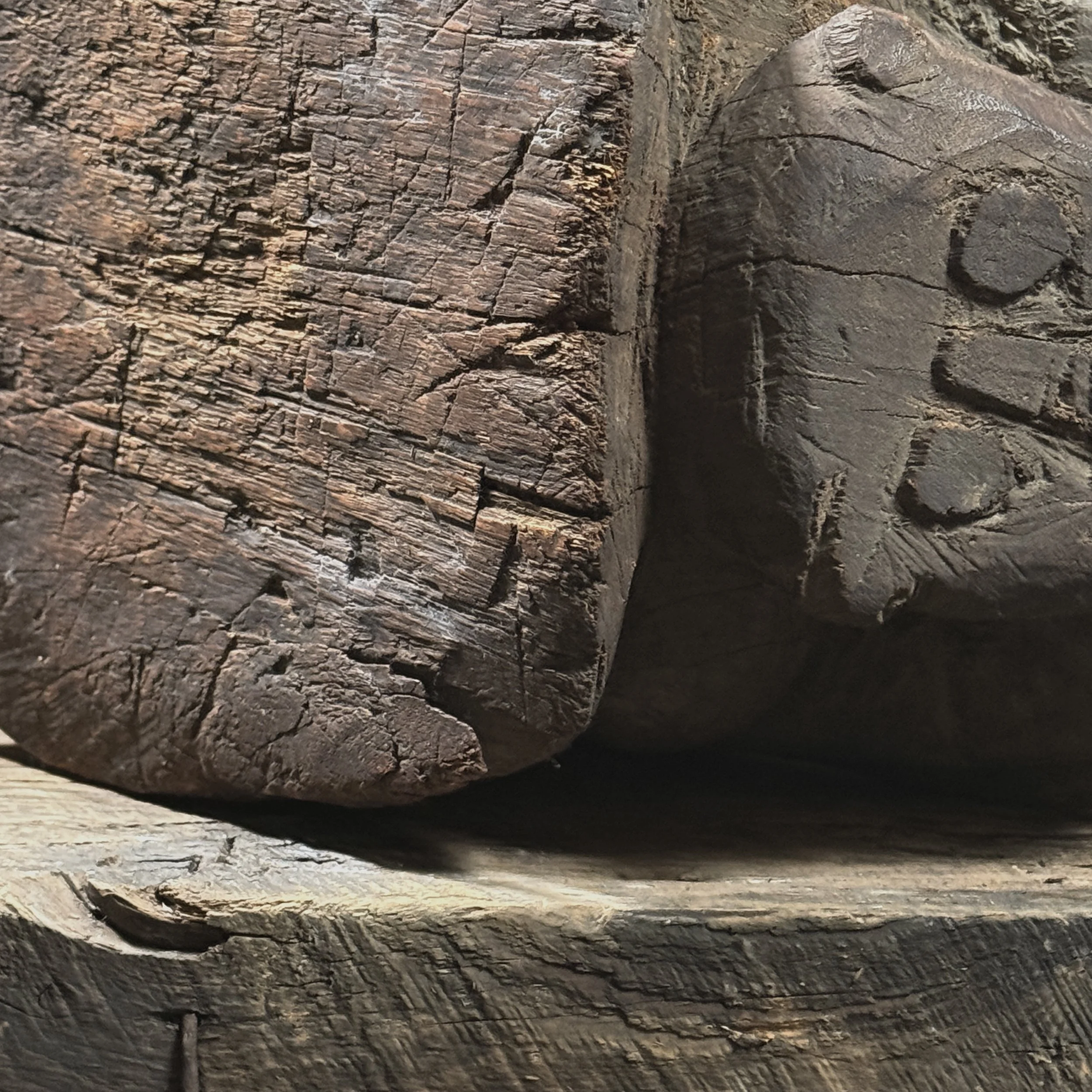 Macro detail of the wood grain and patina developed through age and use
