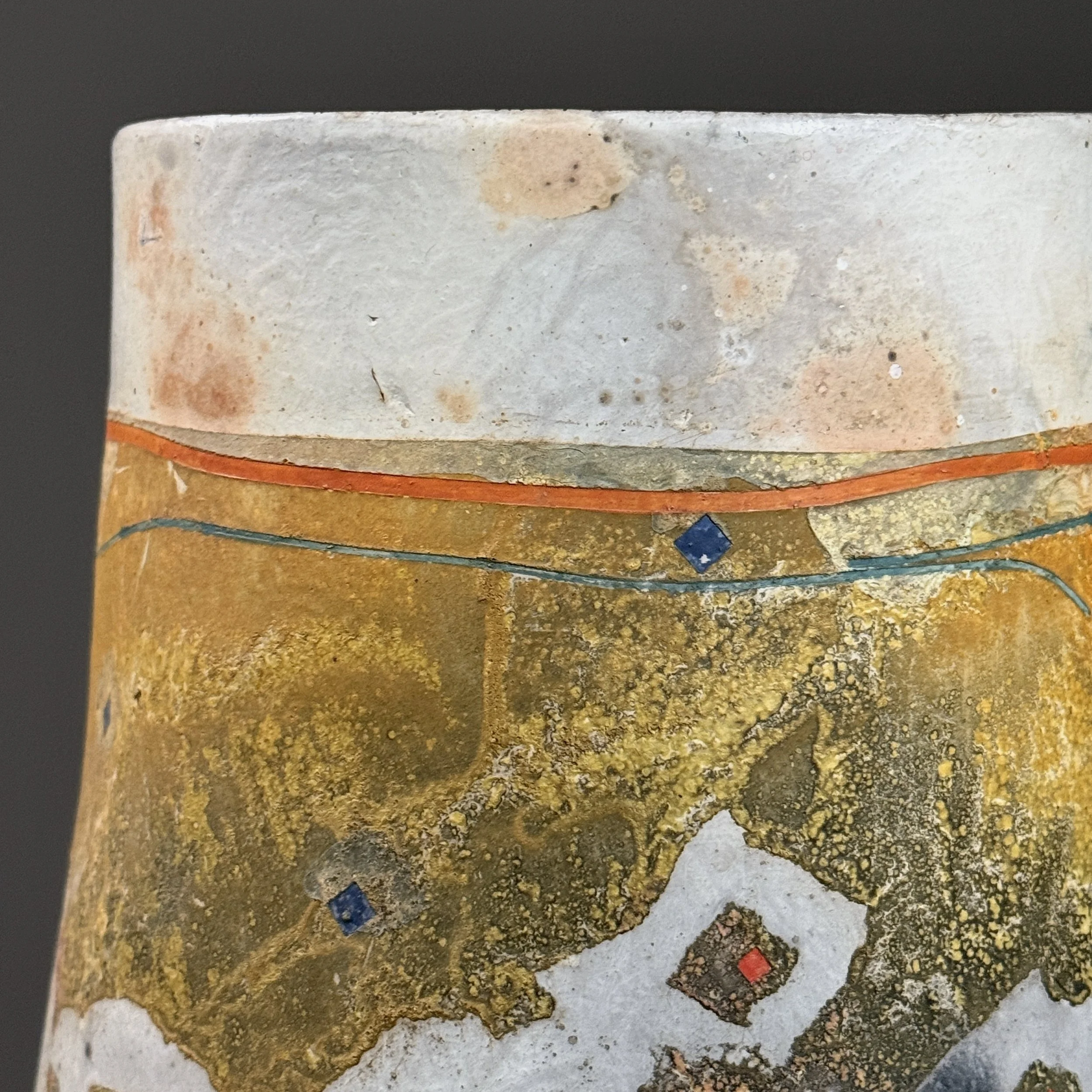 Glaze and surface detail. Pit-firing markings.