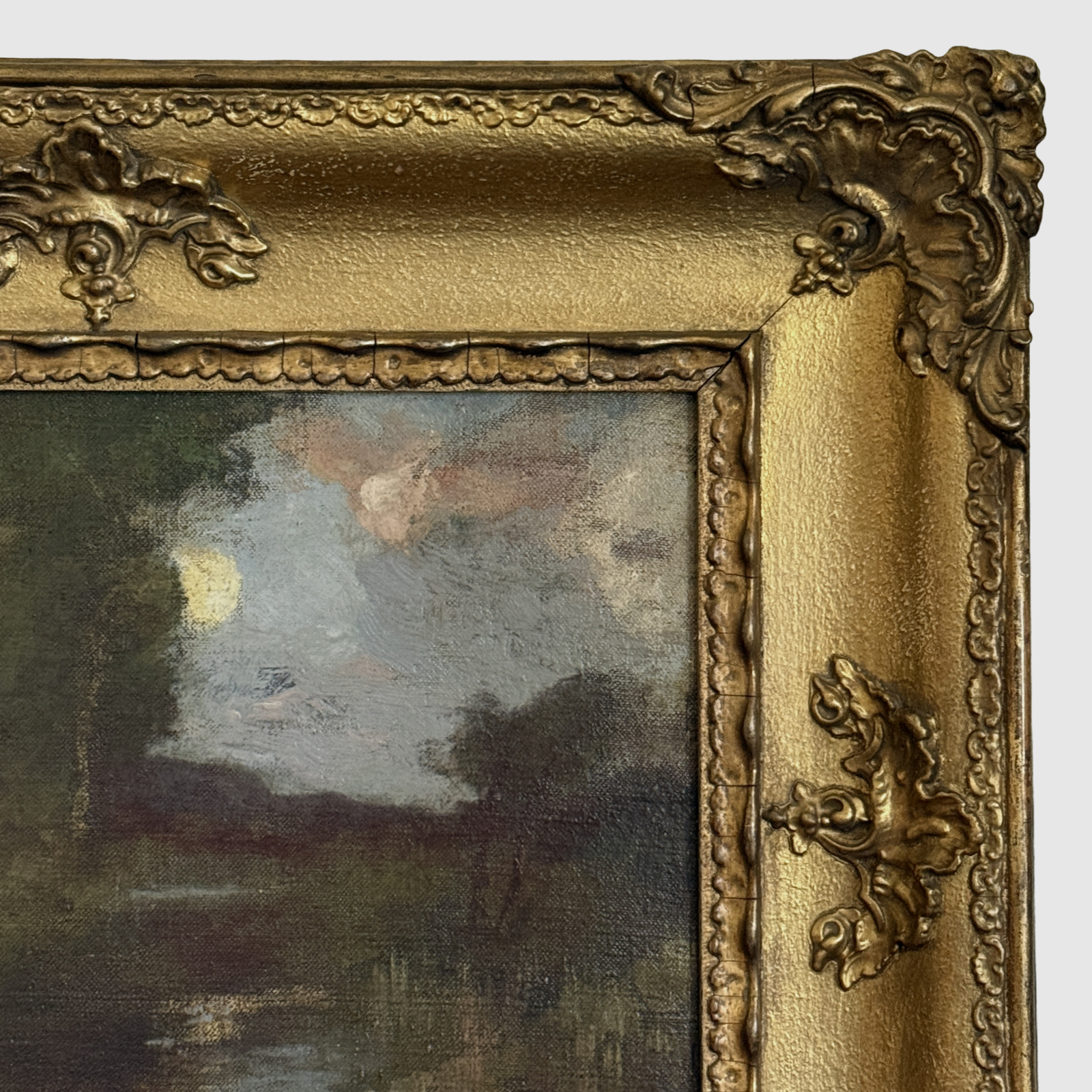 Detail of Robert Macaulay Stevenson moonlit nocturne of Bardowie Loch, oil on canvas