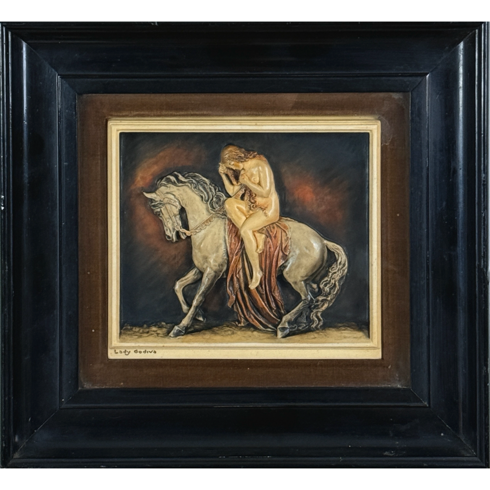 Antique Victorian hand-painted wax bas-relief diorama of Lady Godiva