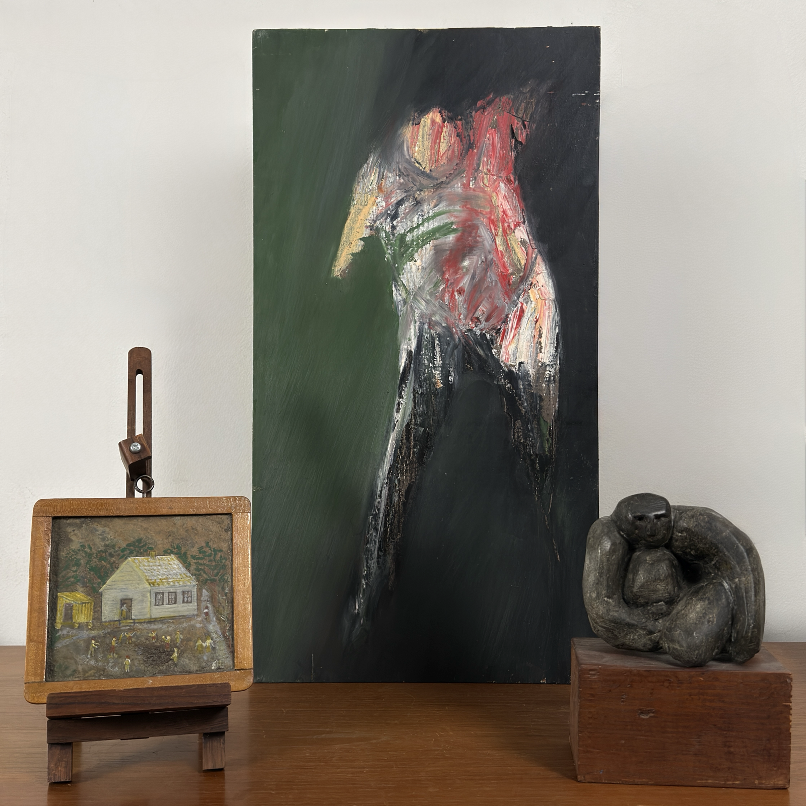 Vignette with Norman Rubington abstract expressionist figurative study, oil on board