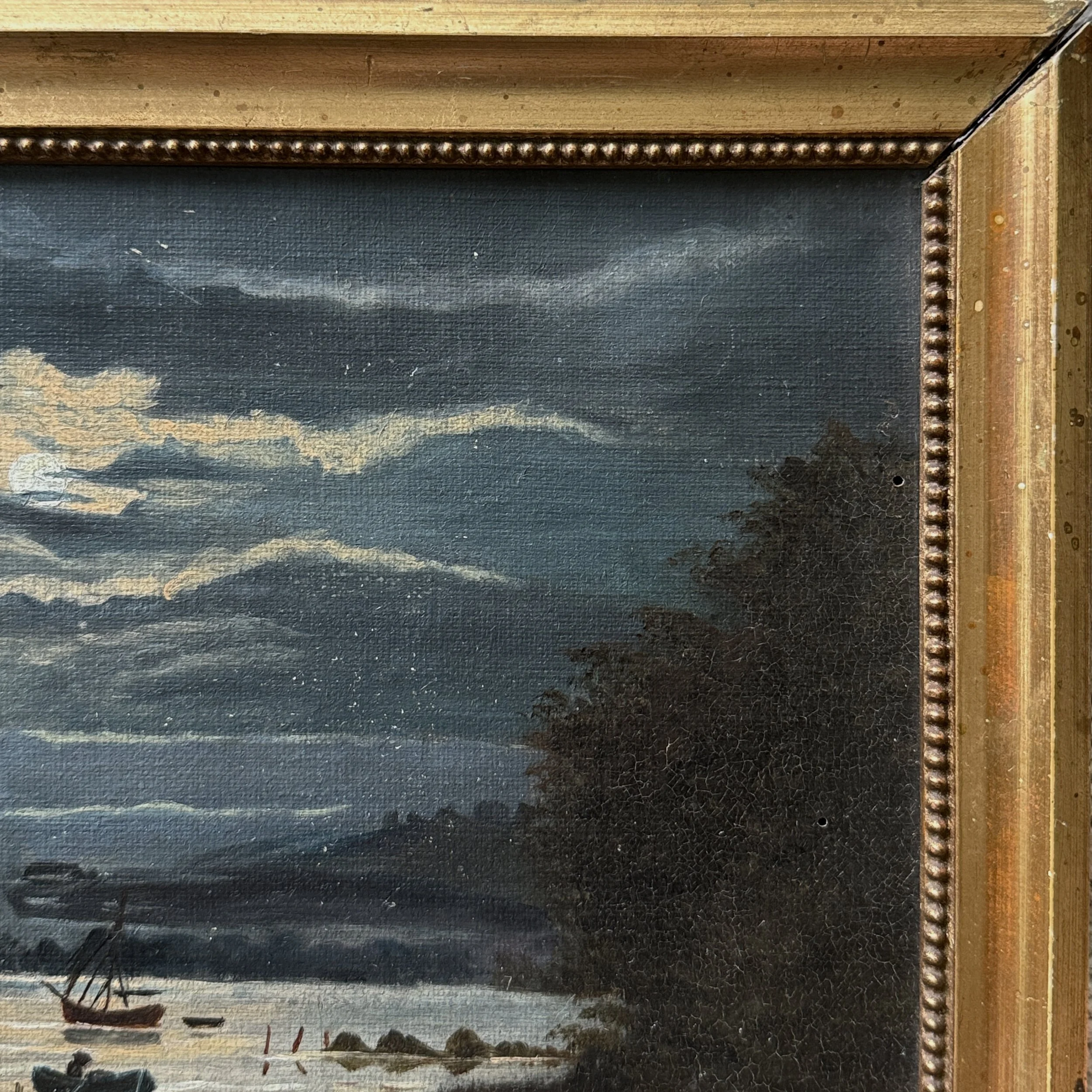 Gilt wood frame, antique Danish oil painting