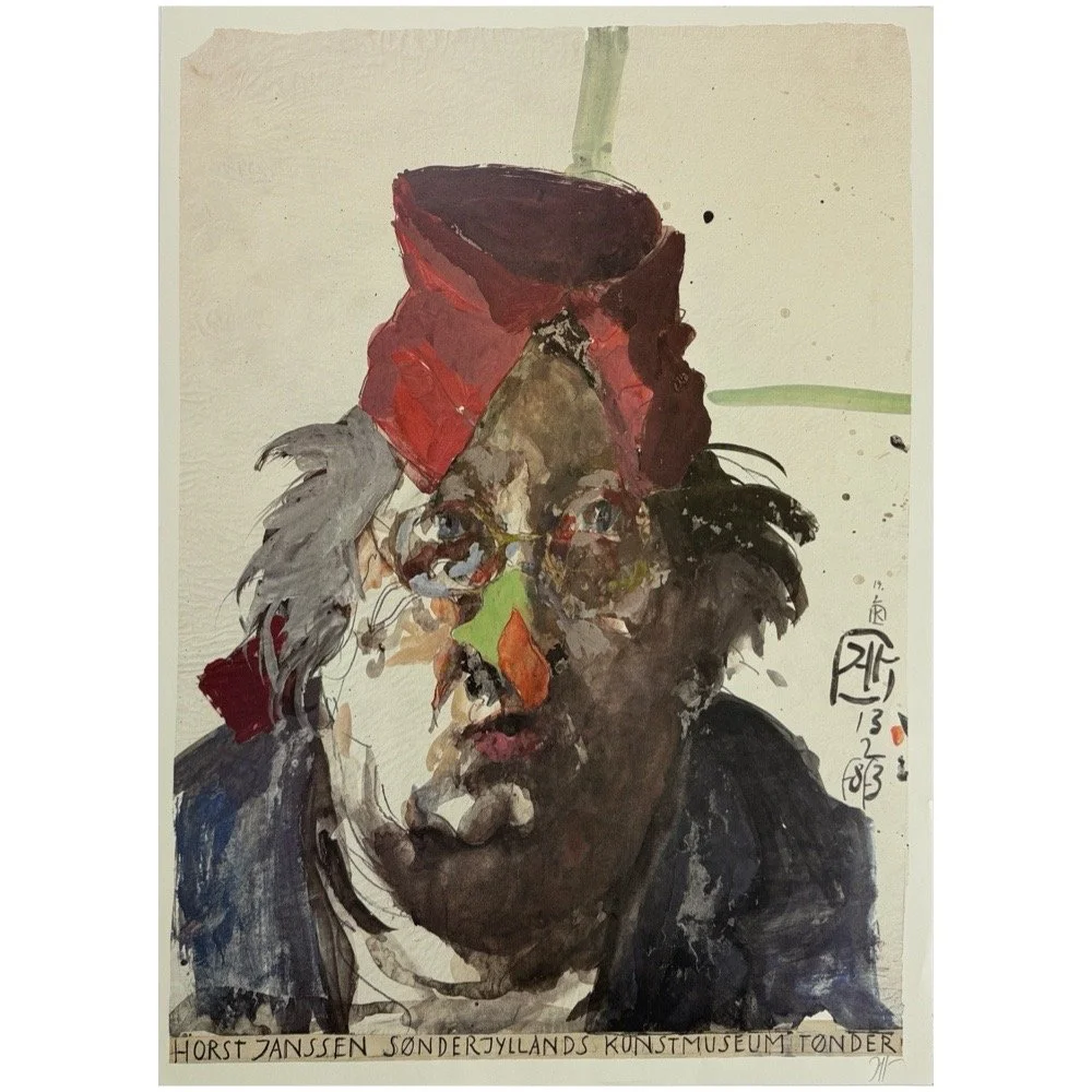 Horst Janssen self-portrait signed offset lithograph poster