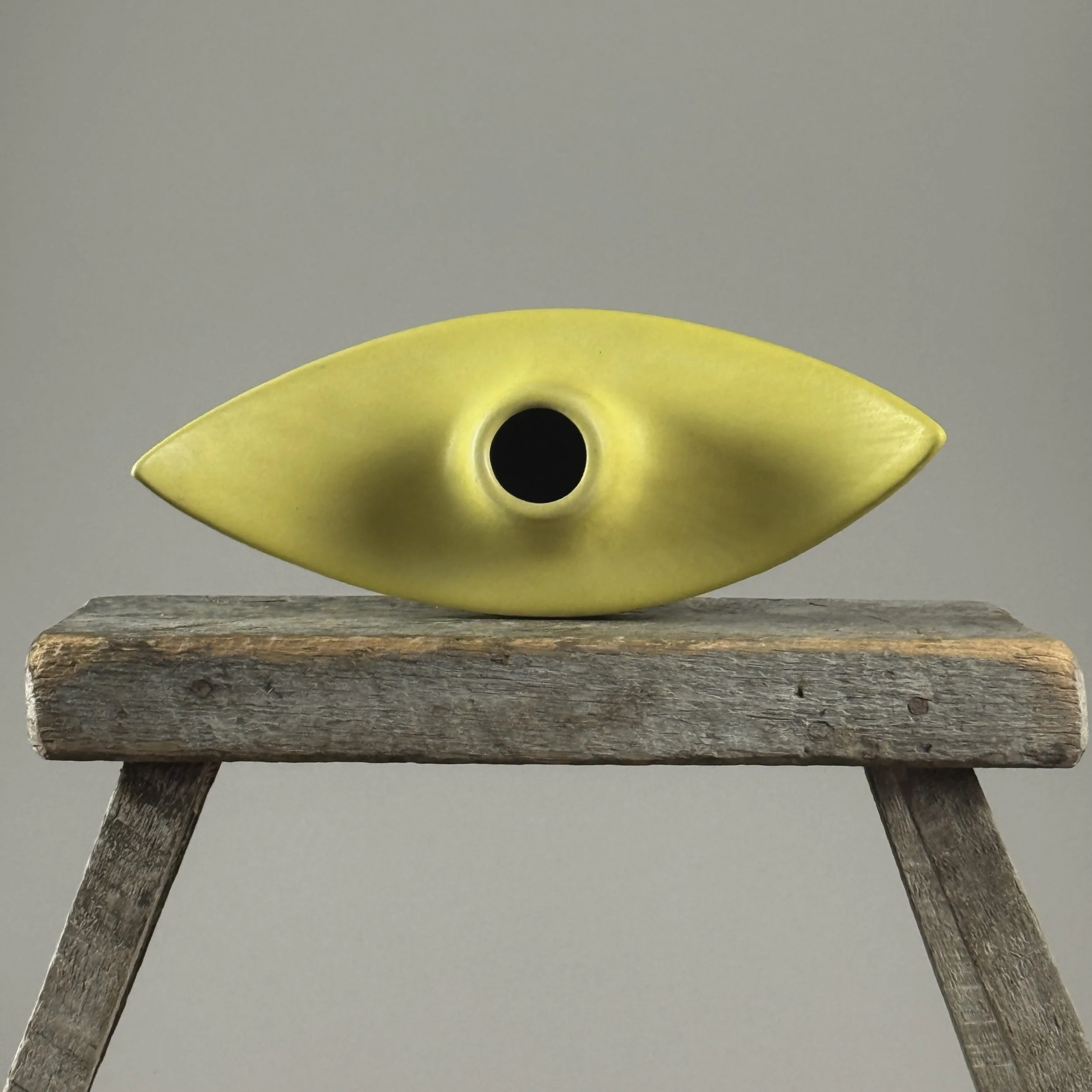 Vintage Modernist Japanese yellow glazed ceramic ikebana vase