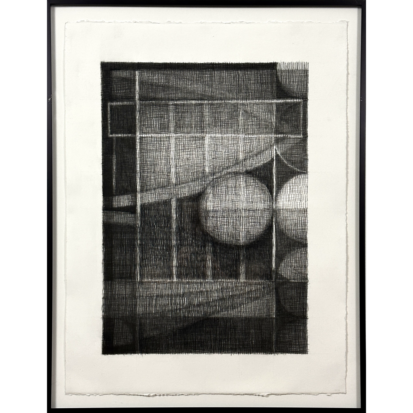 Vintage Postmodernist Abstract Charcoal Sketch by Ken Warwick, Framed (2008, Charcoal on Paper)