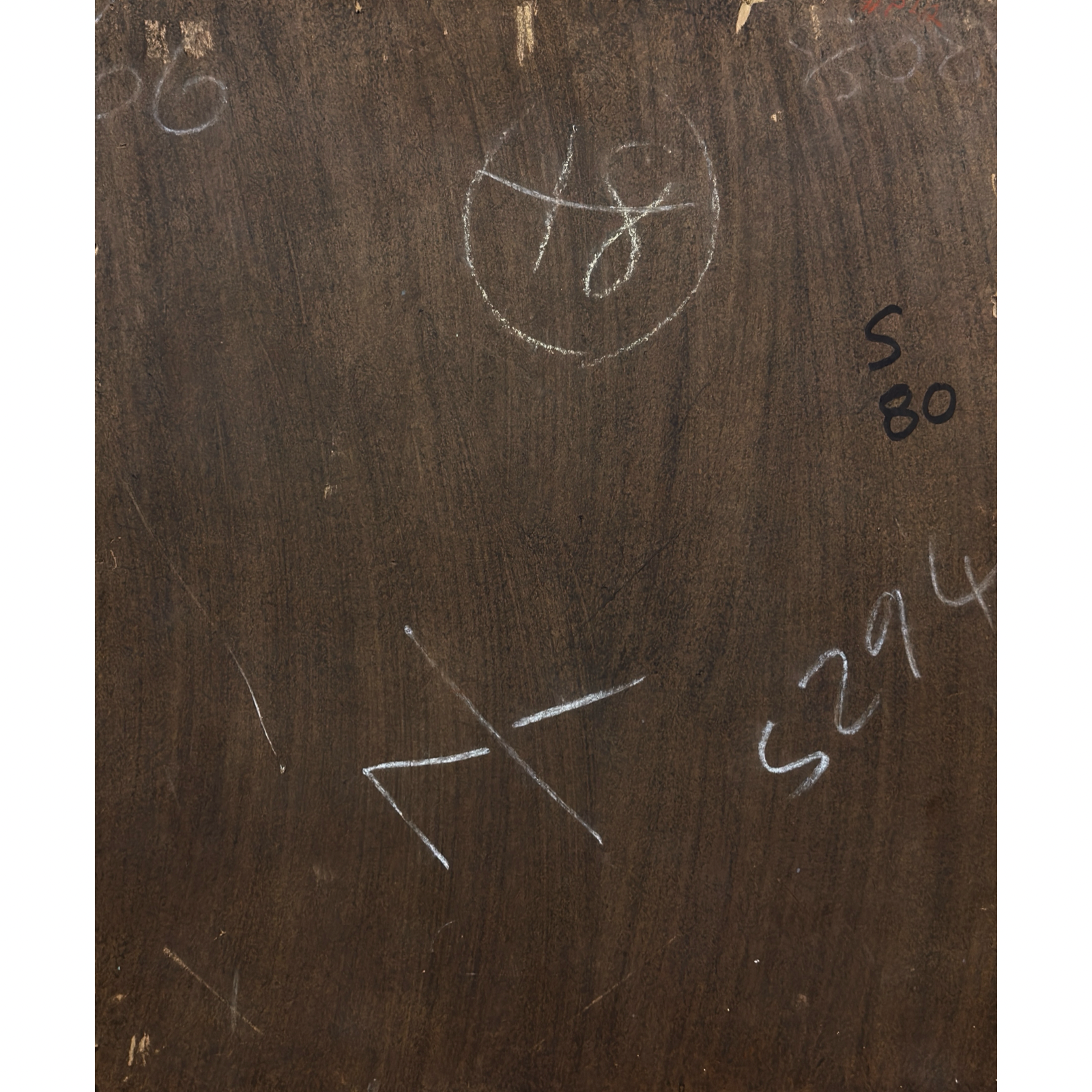 View of verso of antique oil on board portrait of Saint Catherine of Siena, showing canvas mounted on board