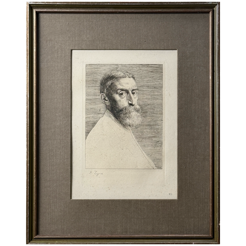 Alphonse Legros etching of Sir Edward J. Poynter, 1877. Signed lower left. 19.5 by 15.4 inches framed.