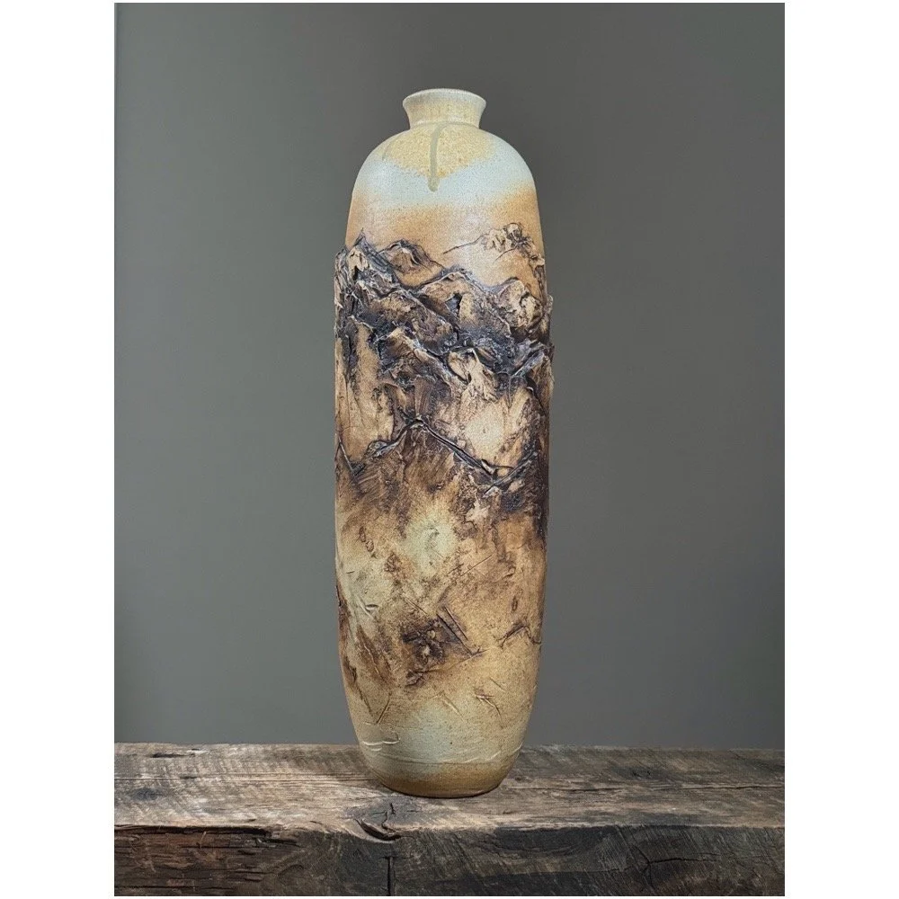 Vintage Brutalist sculptural beige ceramic vase