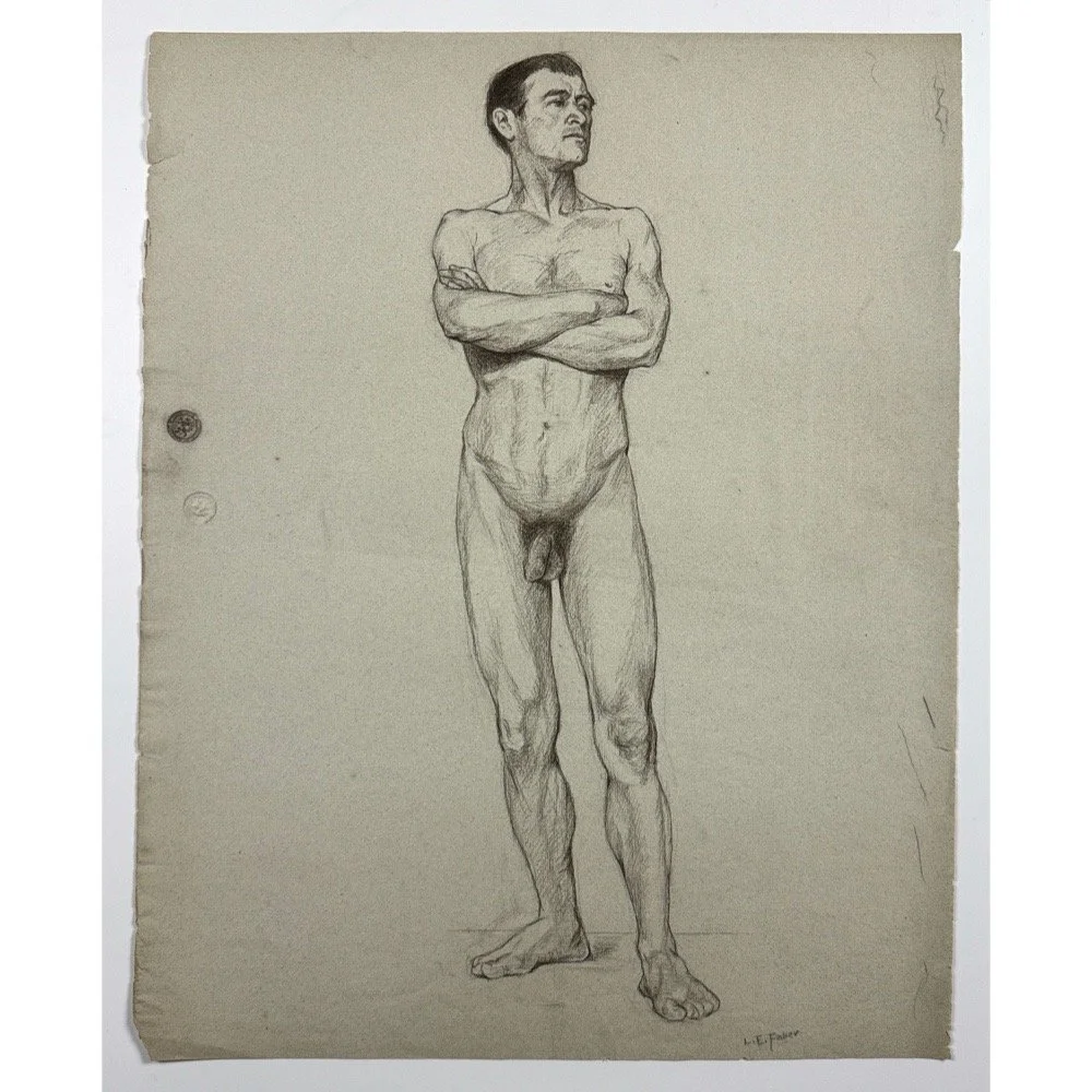 Male nude study attributed to Ludwig Ernst Faber