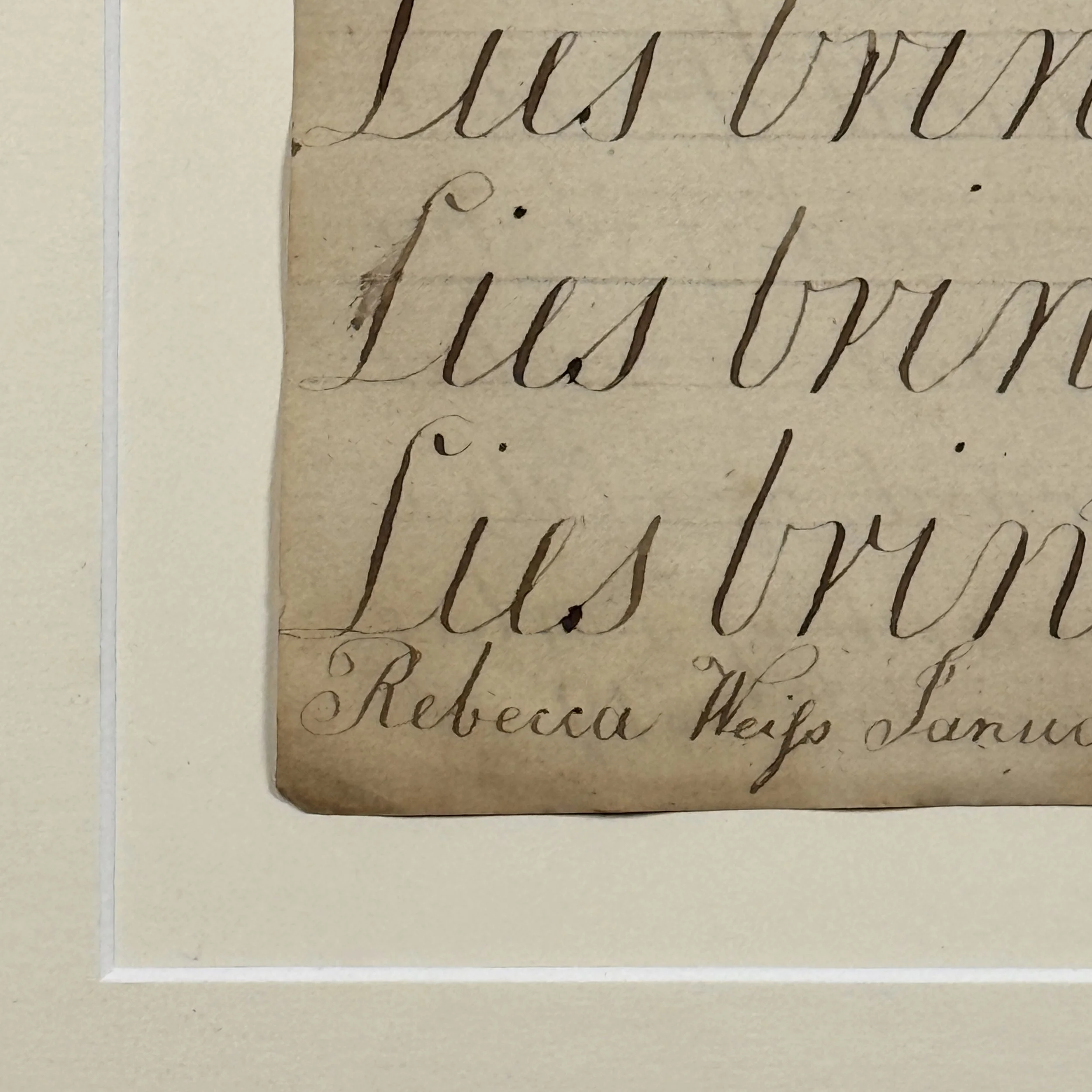 Detail of antique penmanship showing moral phrase repetition