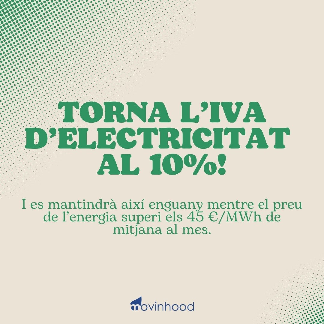📃 El passat mes de juny, el preu mitj&agrave; de mercat va ser de 56 &euro;/MWh i &eacute;s per aquest motiu que totes les factures amb data de consum &lsquo;fins a&rsquo; que incloguin algun dia de consum del mes de juliol tindran un IVA del 10%.

