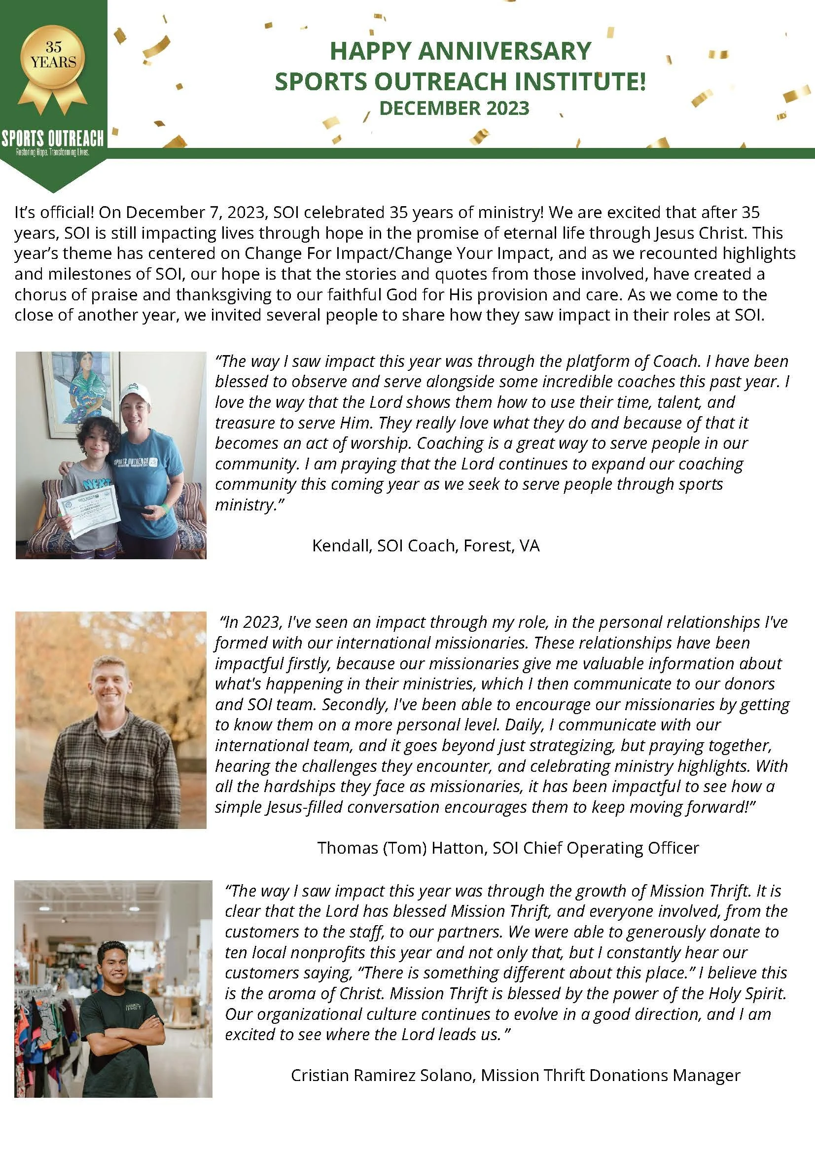 Happy Anniversary Sports Outreach Institute! Sports Outreach