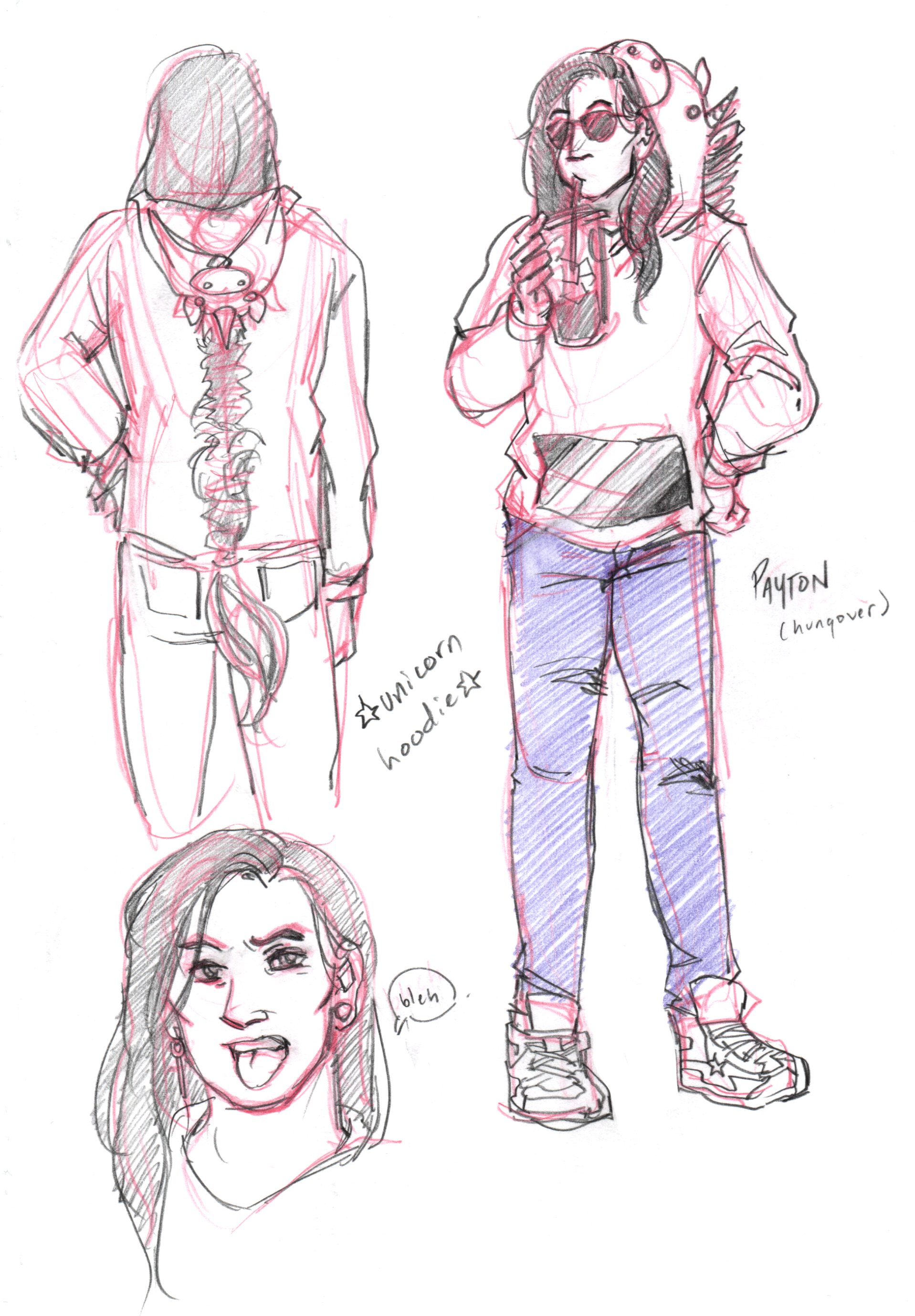 Had to draw Payton and their unicorn hangover hoodie. I'd die for Payton, and honestly, Payton would probably be ambivalent to that fact. Love that for them.