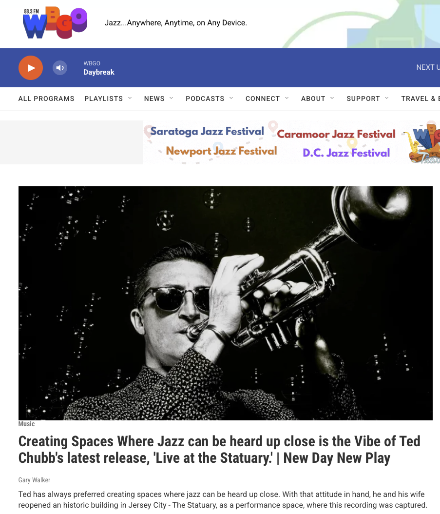 Ted Chubb featured on WBGO’s ‘New Day New Play’ Week of May 18-22, 2026