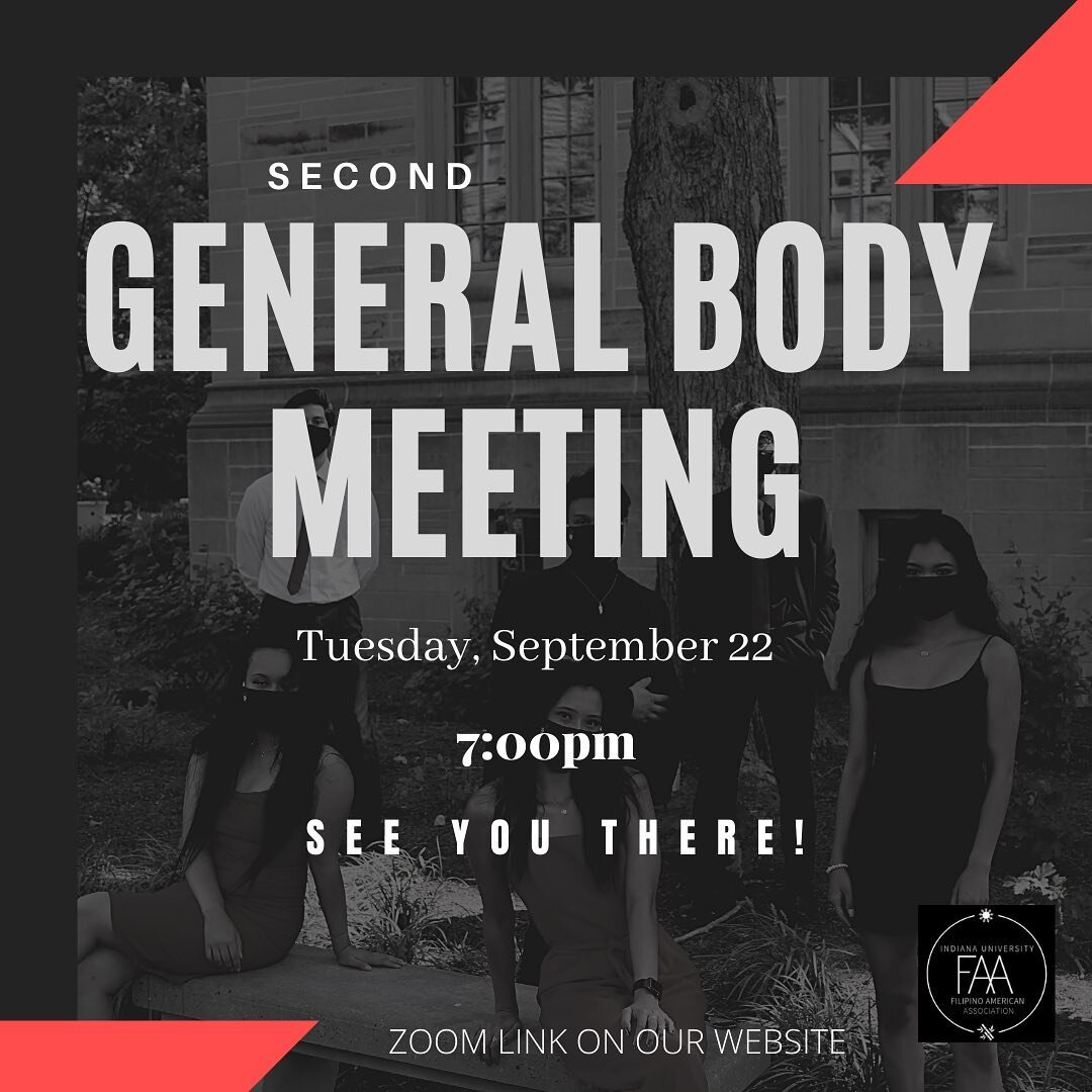 Join us for our second general body meeting this Tuesday at 7pm! See you all there 😁