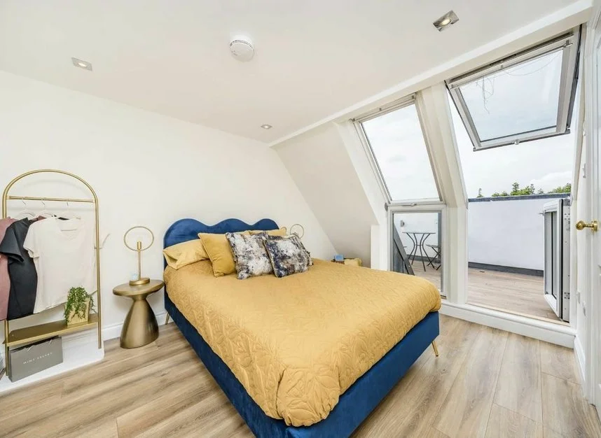 Staged bedroom, north London period conversion