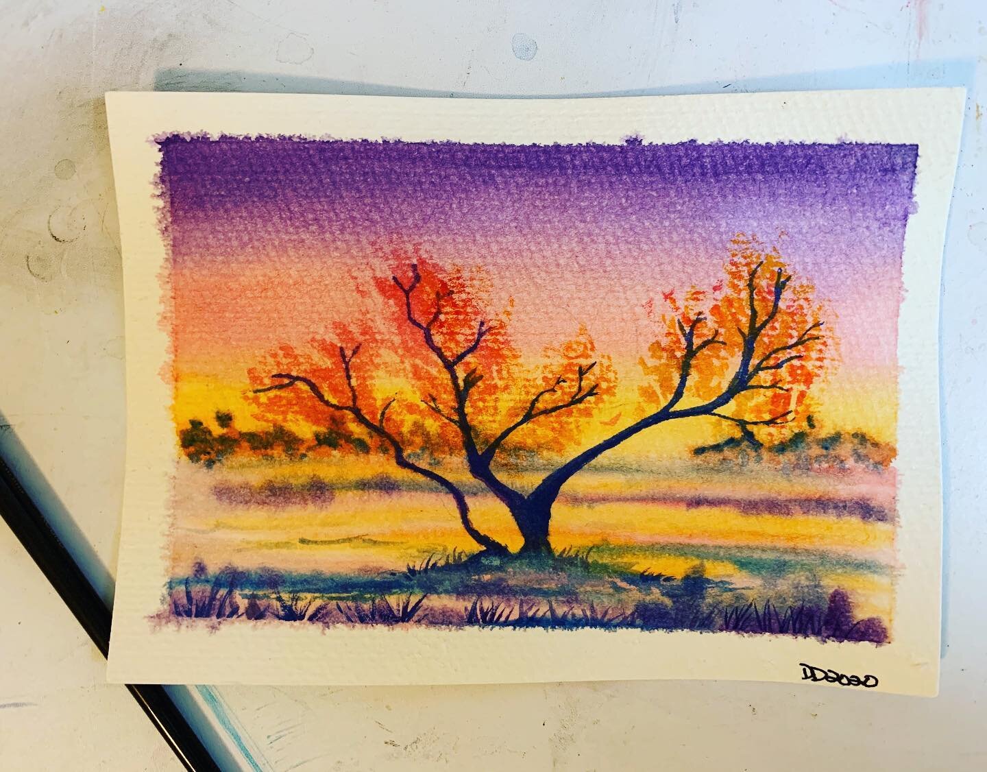 So I caught myself going into the negativity spiral, and wanted to do something to change that trajectory. 

Utilizing Skillshare, and the great teacher @watercolor.illustration.letter I painted this autumn tree during sunset. Doing so helped stop th
