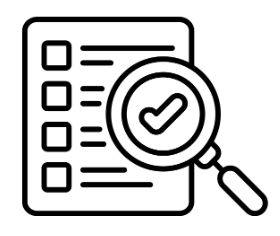 Checklist icon with magnifying glass emphasizing a checkmark.