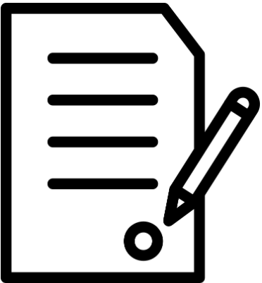 Icon of a document with lines and a pencil in black and white