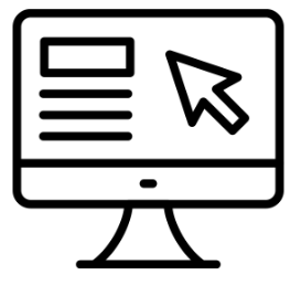 Computer monitor icon with a large cursor pointer.