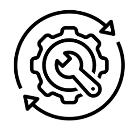 Gear icon with wrench and circular arrows, representing maintenance or settings.