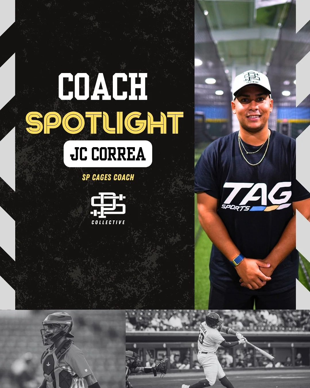 Next 🆙 in our Coaching Spotlight series: @jc_correa5, SP Cages Coach!⁠
⁠
JC brings elite experience to the cage, specializing in hitting, infield work, footwork, and catching. 💪