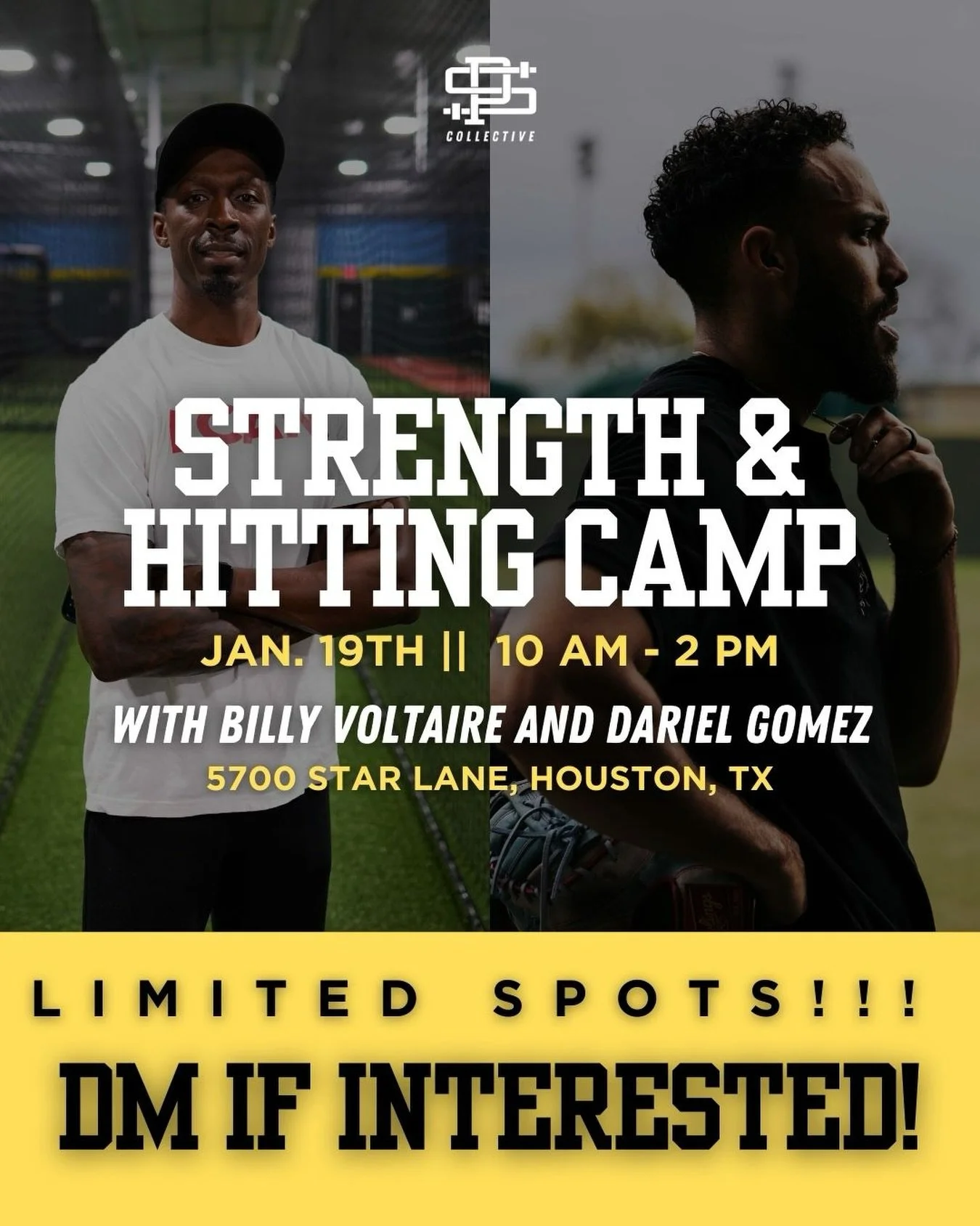 Train with a purpose 💪⁠
⁠
Our Strength &amp; Hitting Camp is going down on January 19th from 10 AM to 2 PM with Billy Voltaire and Dariel Gomez.⁠
⁠
Limited spots available! DM us now to secure yours 💥⁠