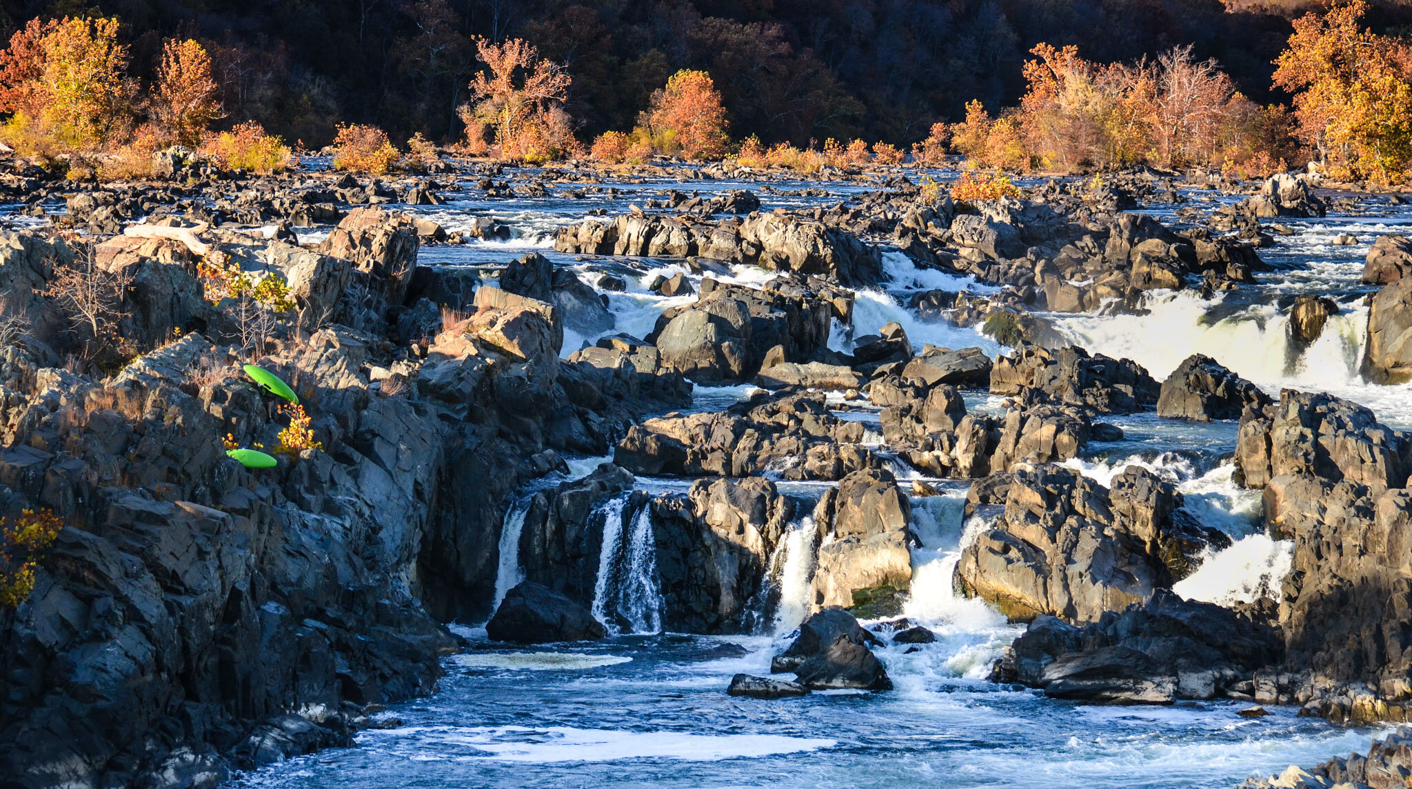 Kayakers climb the falls, Great Falls National Park, Virginia