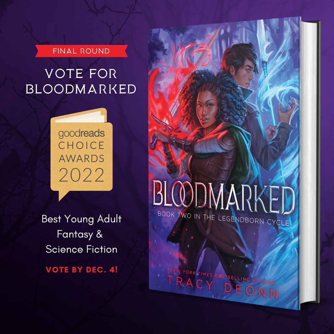 Y&rsquo;all, we made it to the final round in the @goodreads choice awards! 🎉🎉 BLOODMARKED is up for Best Young Adult Fantasy &amp; Science Fiction along with some excellent company. 

If you are so inclined, I'd love to have your vote! Voting is o