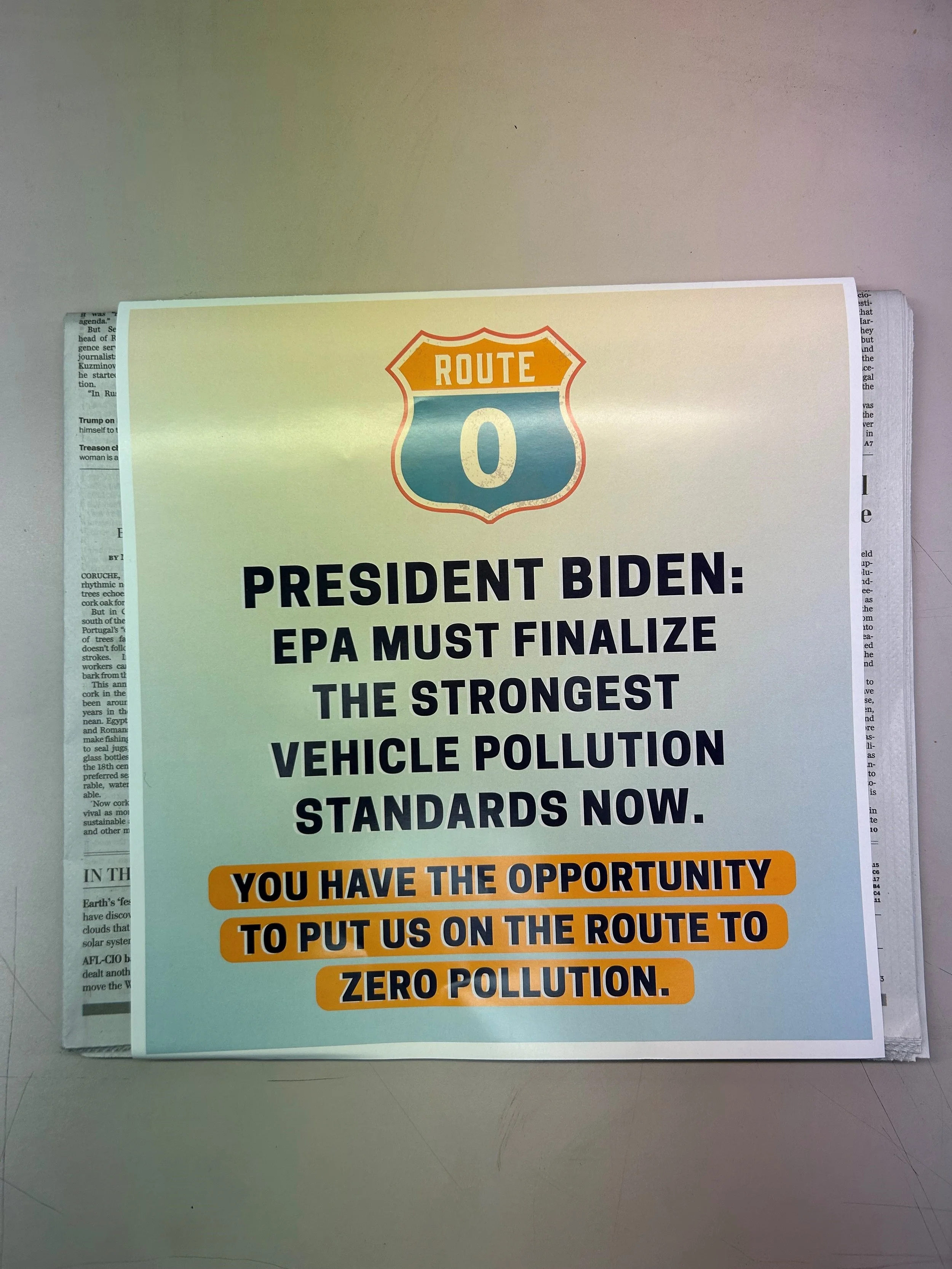 EVA and Coalition Sponsor Route Zero Ad in The Washington Post